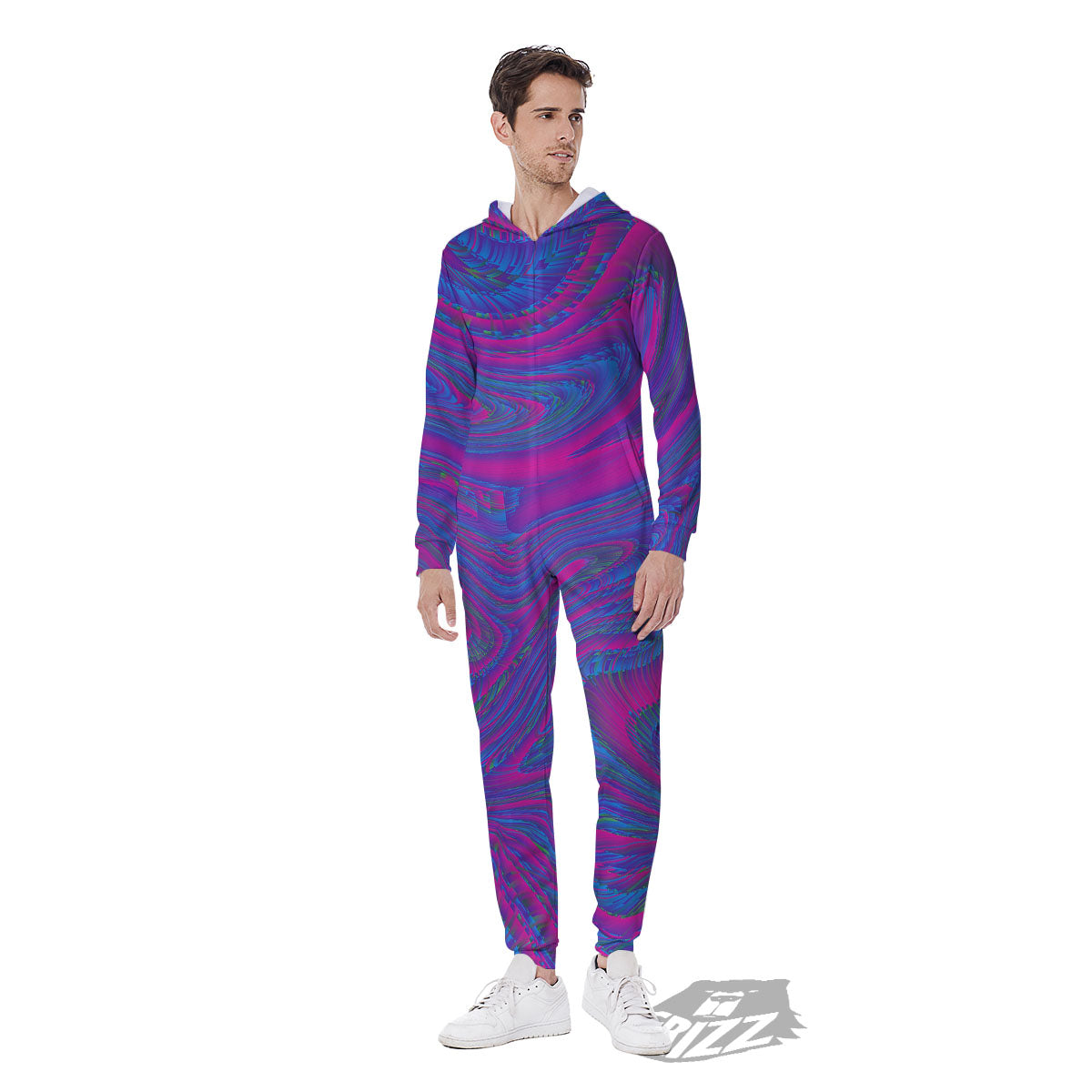 Trippy Psychedelic Purple Print Men's Jumpsuit-grizzshop