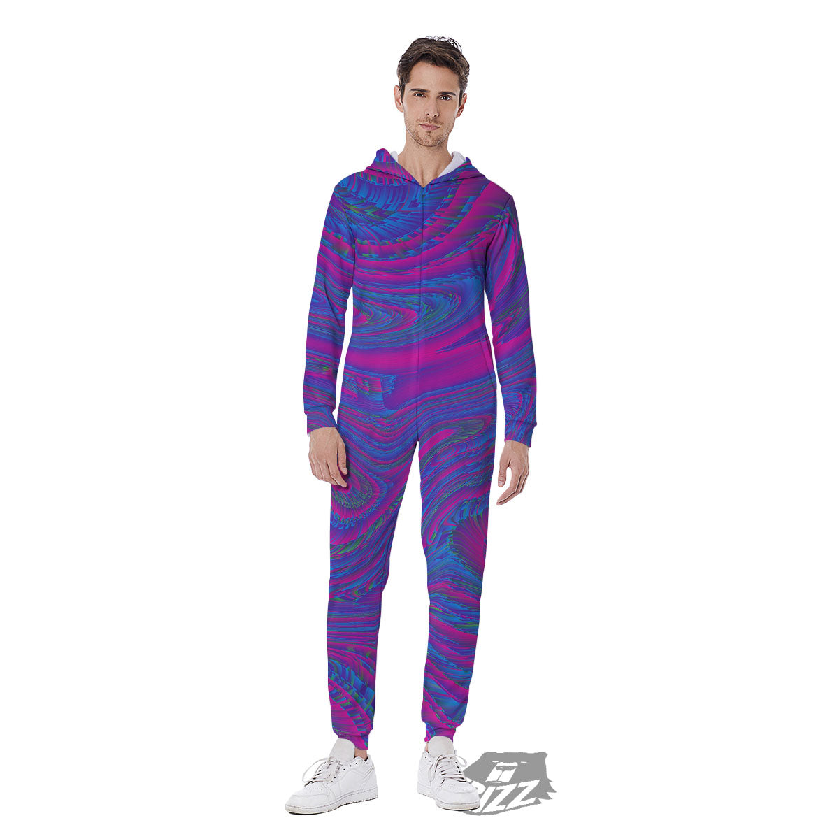 Trippy Psychedelic Purple Print Men's Jumpsuit-grizzshop