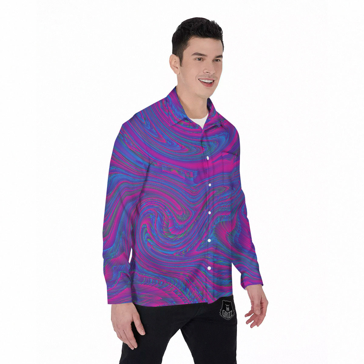 Trippy Psychedelic Purple Print Men's Long Sleeve Shirts-grizzshop