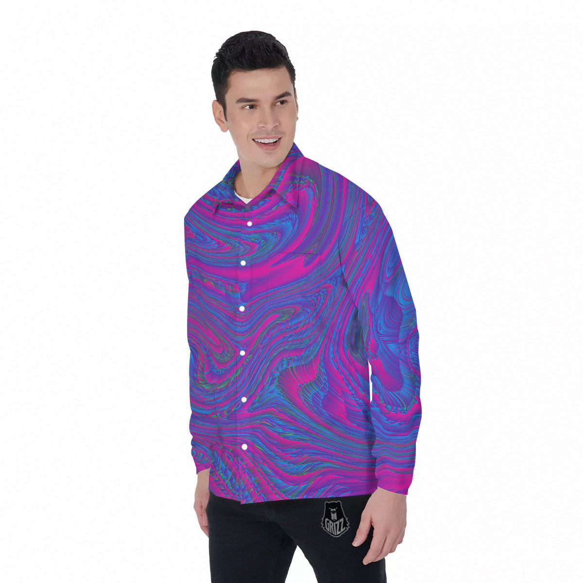 Trippy Psychedelic Purple Print Men's Long Sleeve Shirts-grizzshop