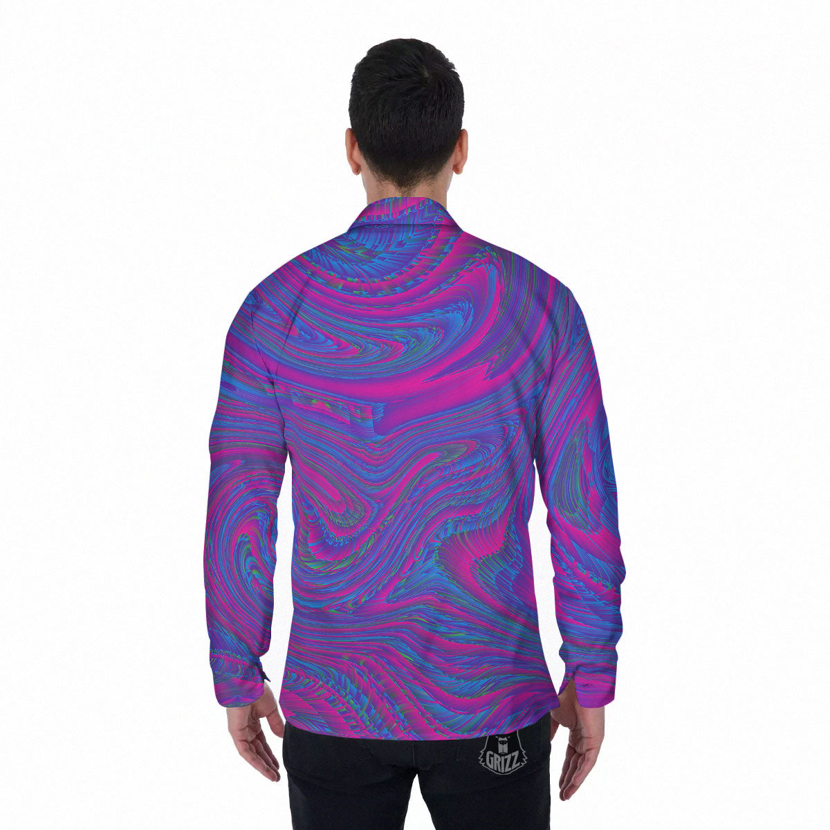 Trippy Psychedelic Purple Print Men's Long Sleeve Shirts-grizzshop