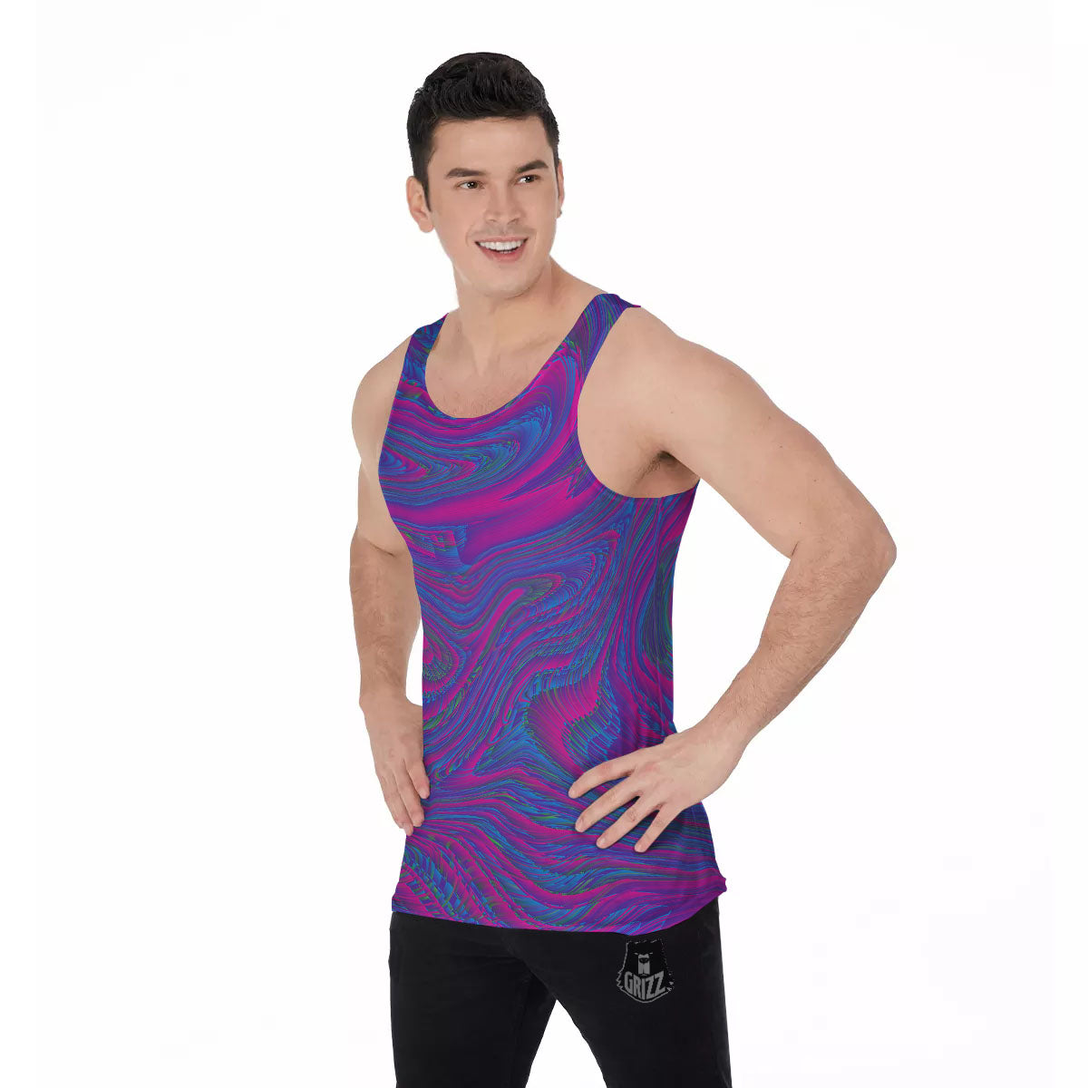 Trippy Psychedelic Purple Print Men's Tank Top-grizzshop
