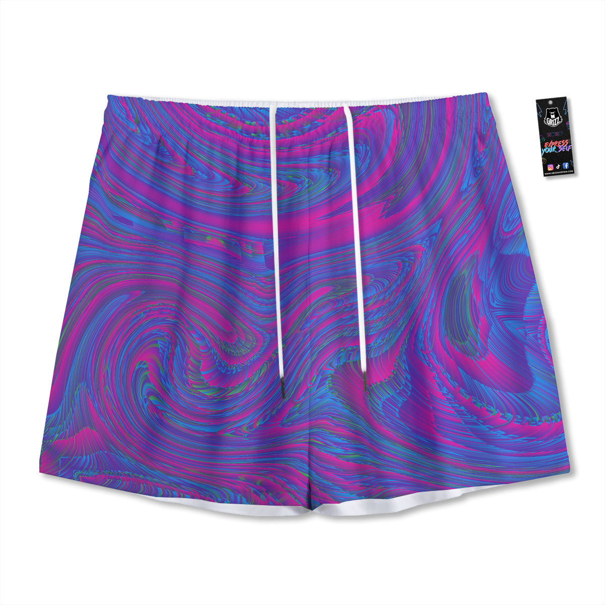 Trippy Psychedelic Purple Print Mesh Shorts