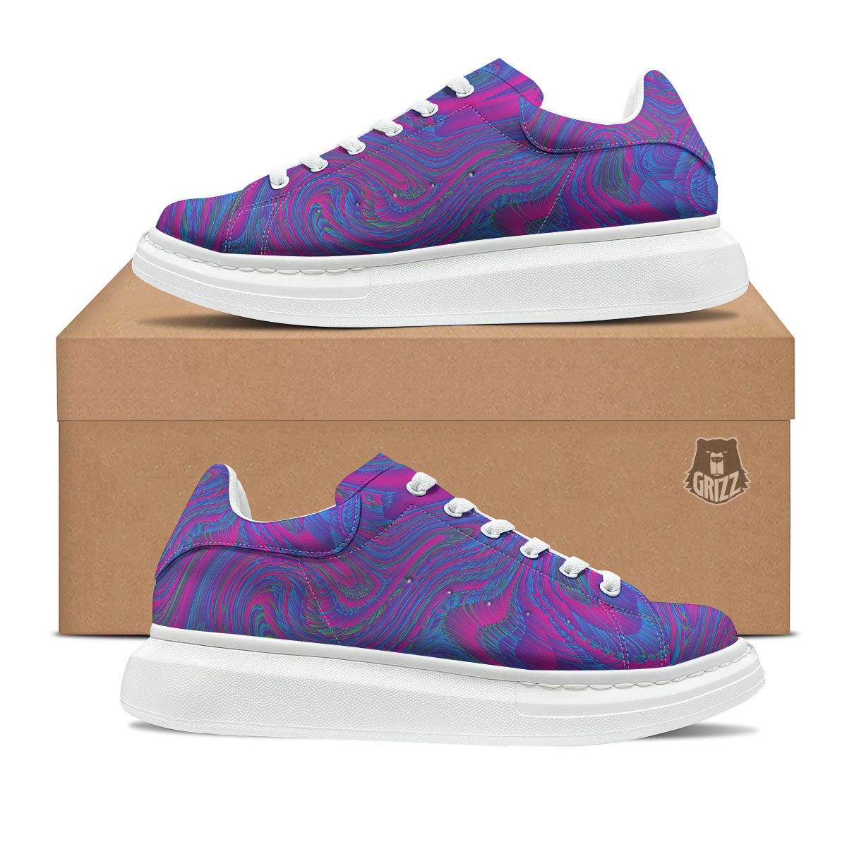 Trippy Psychedelic Purple Print Platform Shoes-grizzshop