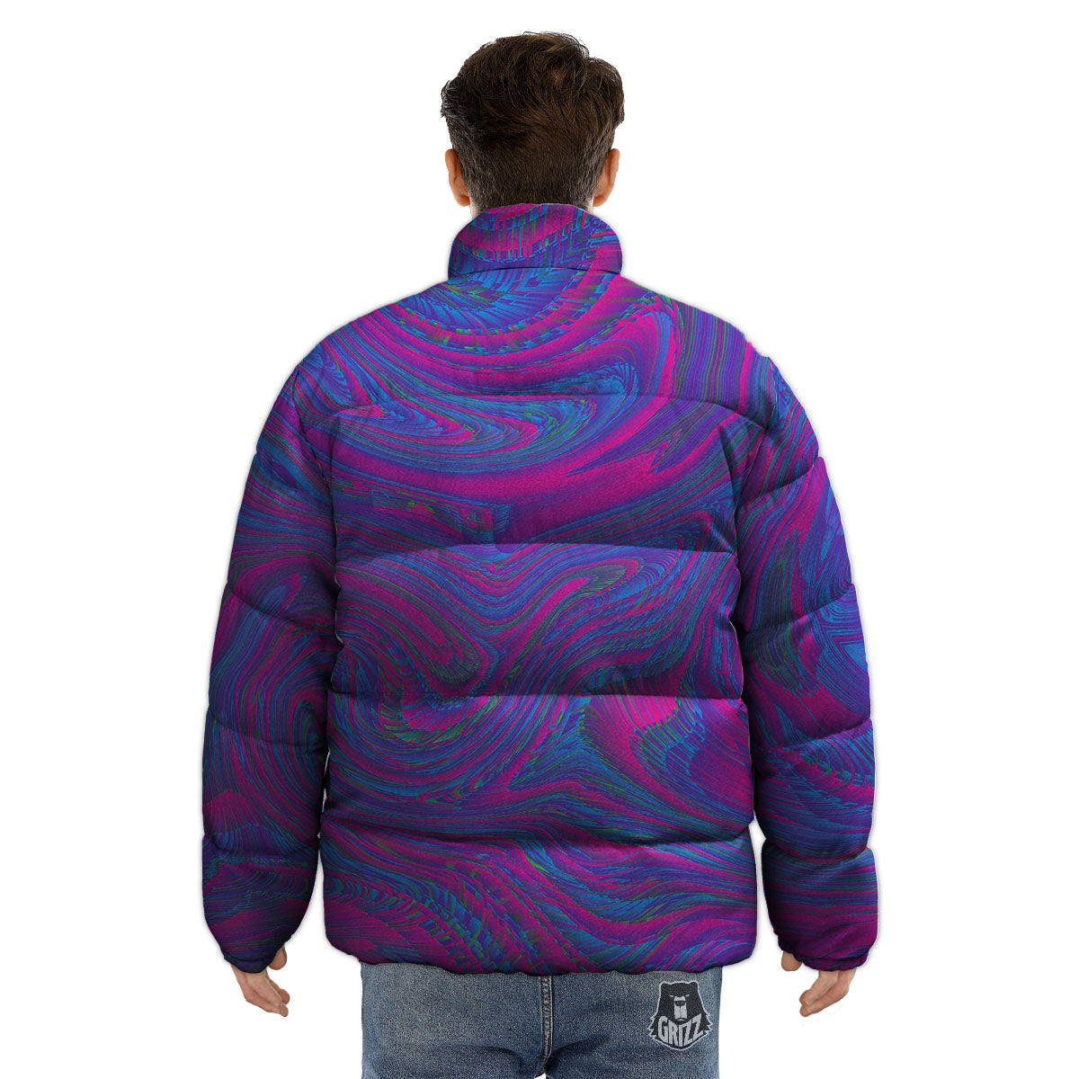 Trippy Psychedelic Purple Print Puffer Jacket-grizzshop