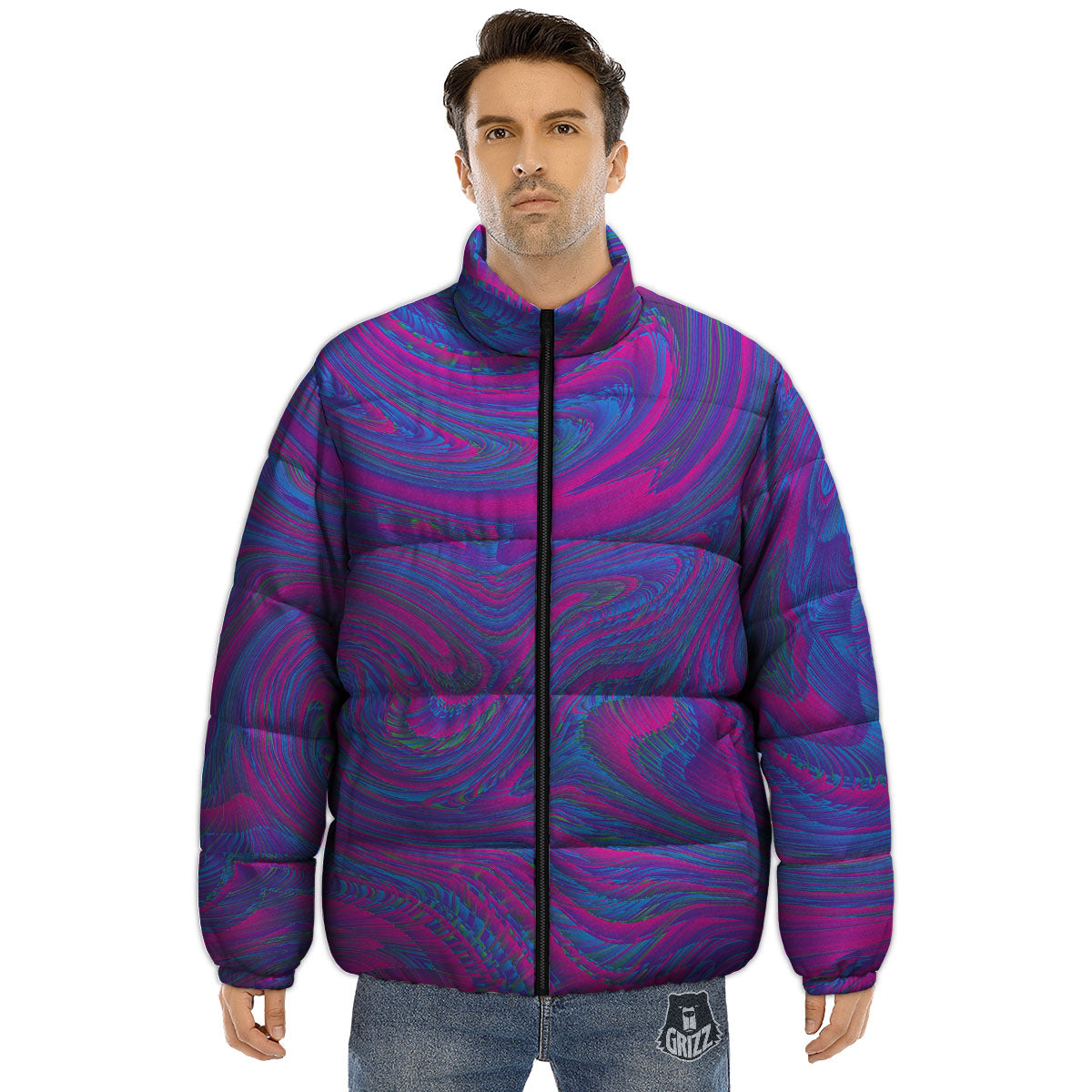 Trippy Psychedelic Purple Print Puffer Jacket-grizzshop