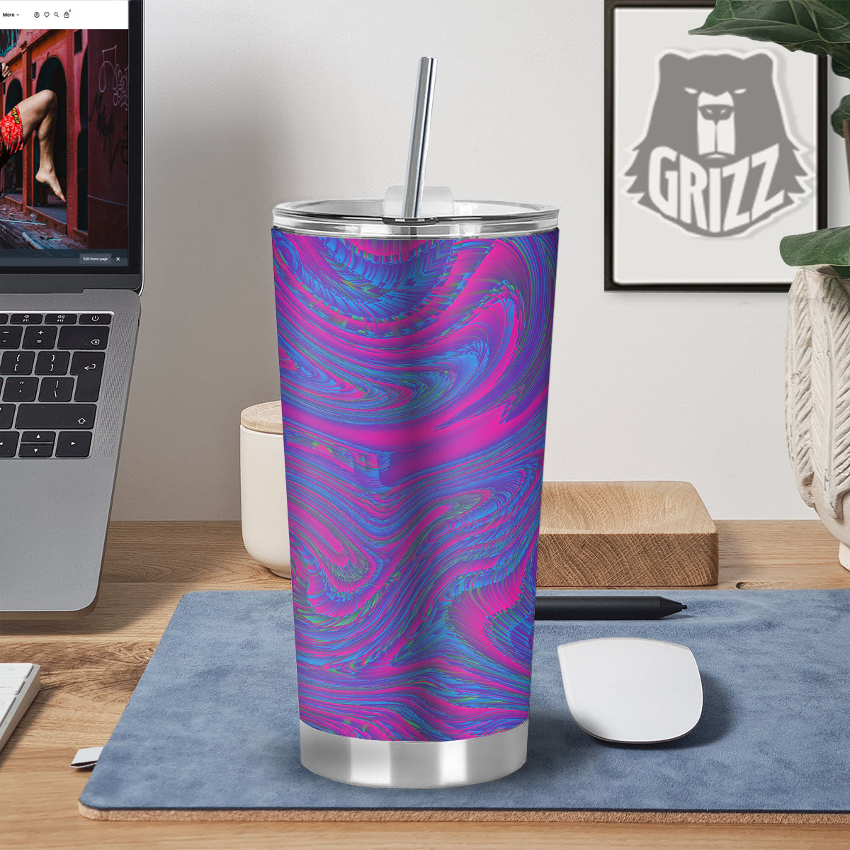 Trippy Psychedelic Purple Print Tumbler-grizzshop