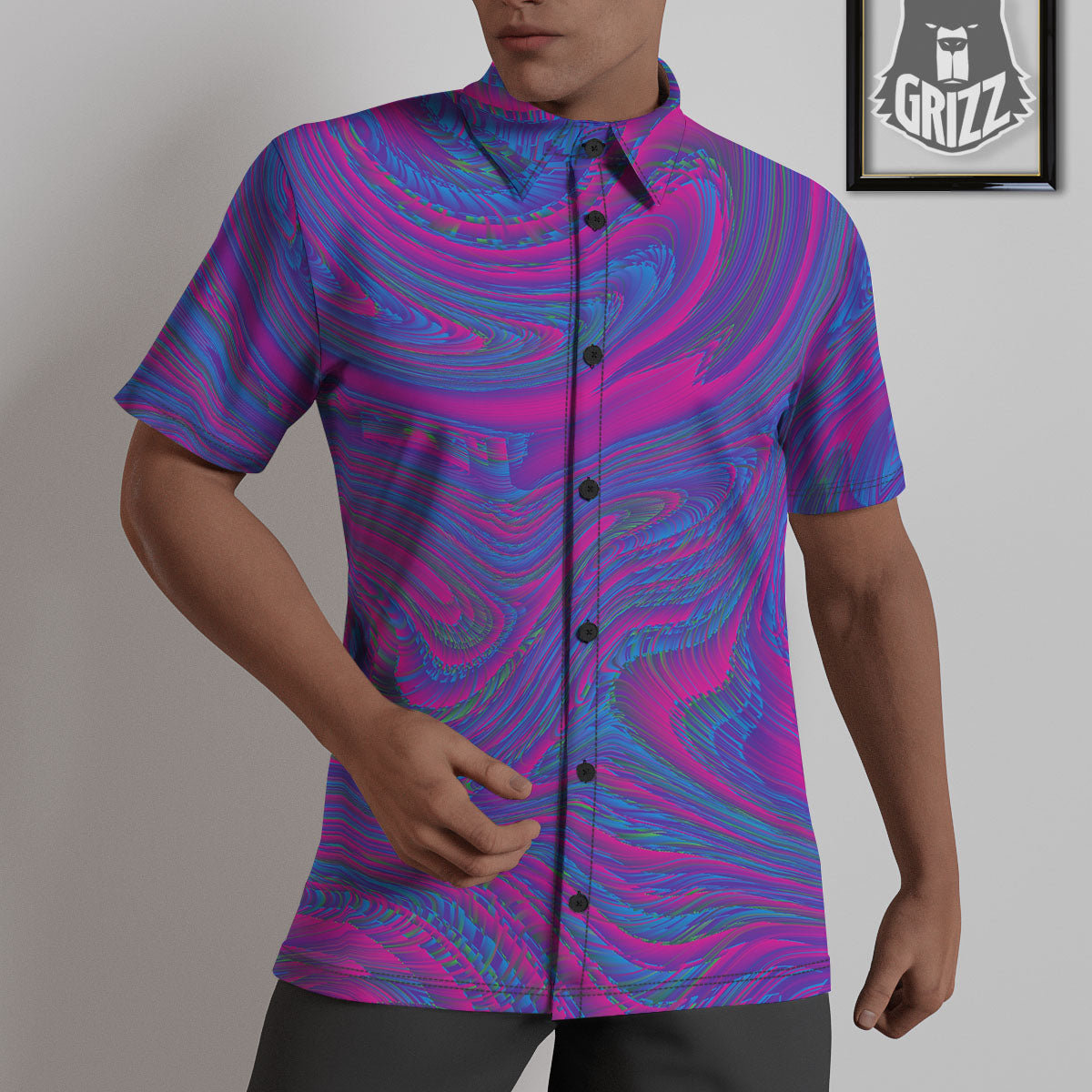 Trippy Psychedelic Purple Print Untucked Shirts-grizzshop