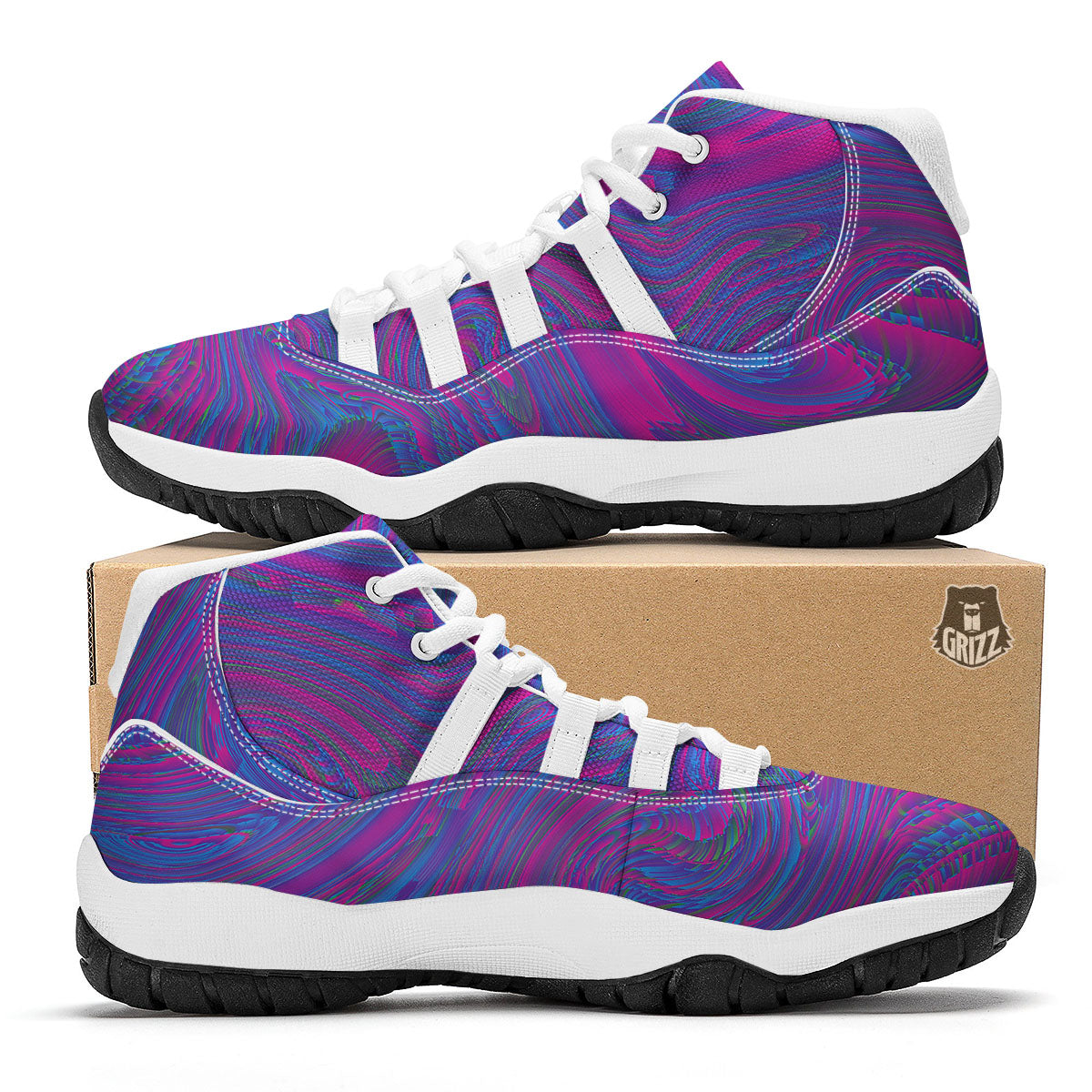 Trippy Psychedelic Purple Print White Bball Shoes-grizzshop