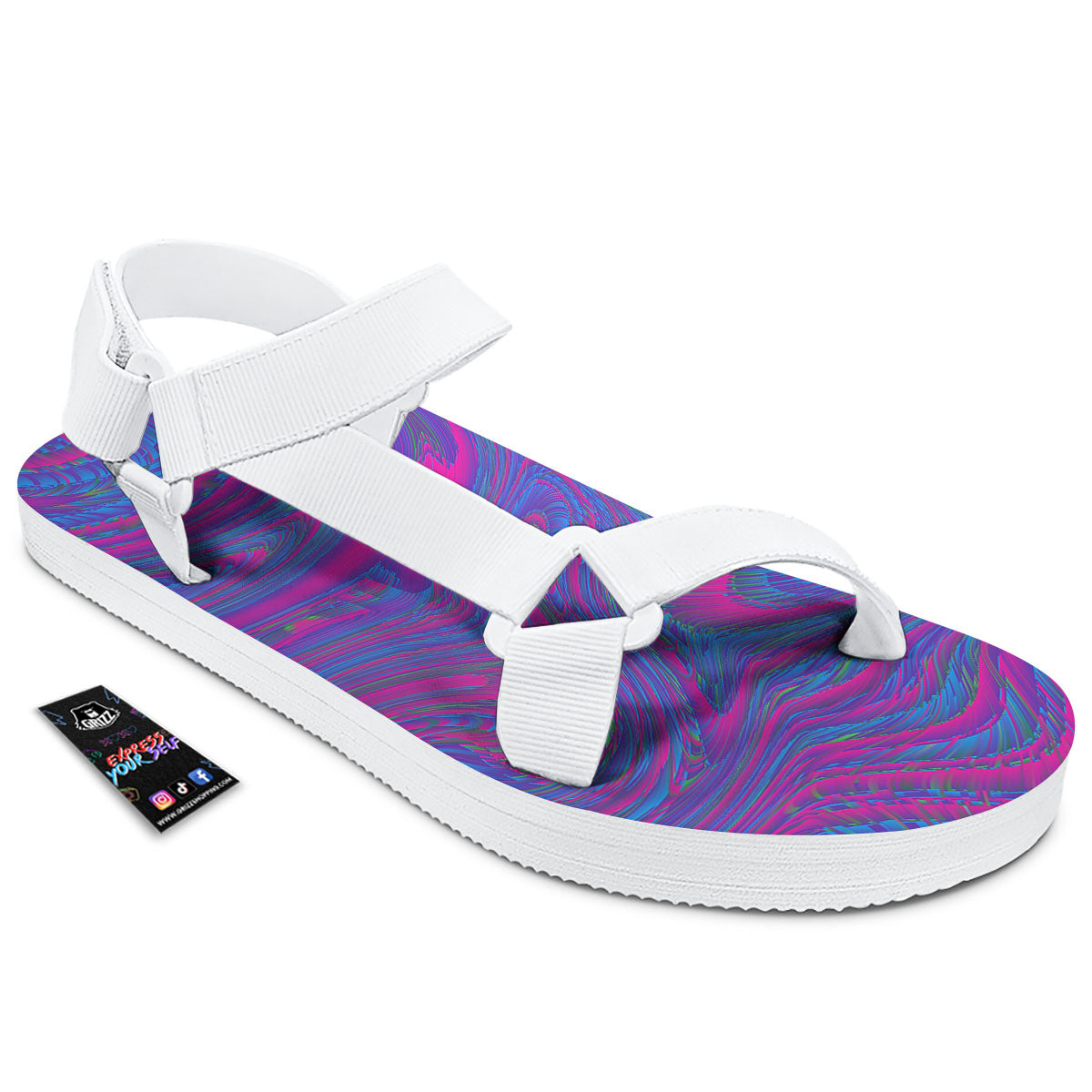 Trippy Psychedelic Purple Print White Open Toe Sandals-grizzshop