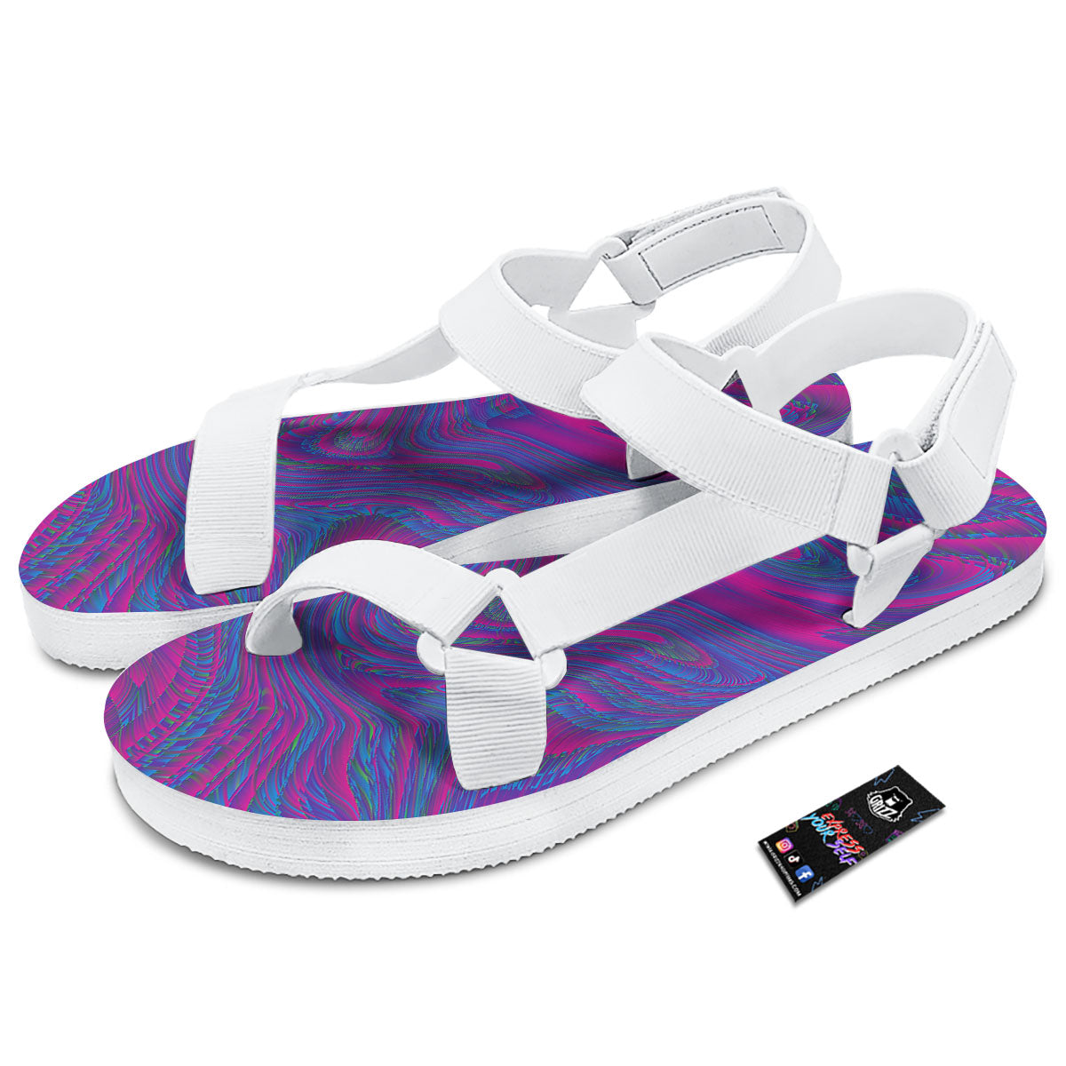 Trippy Psychedelic Purple Print White Open Toe Sandals-grizzshop