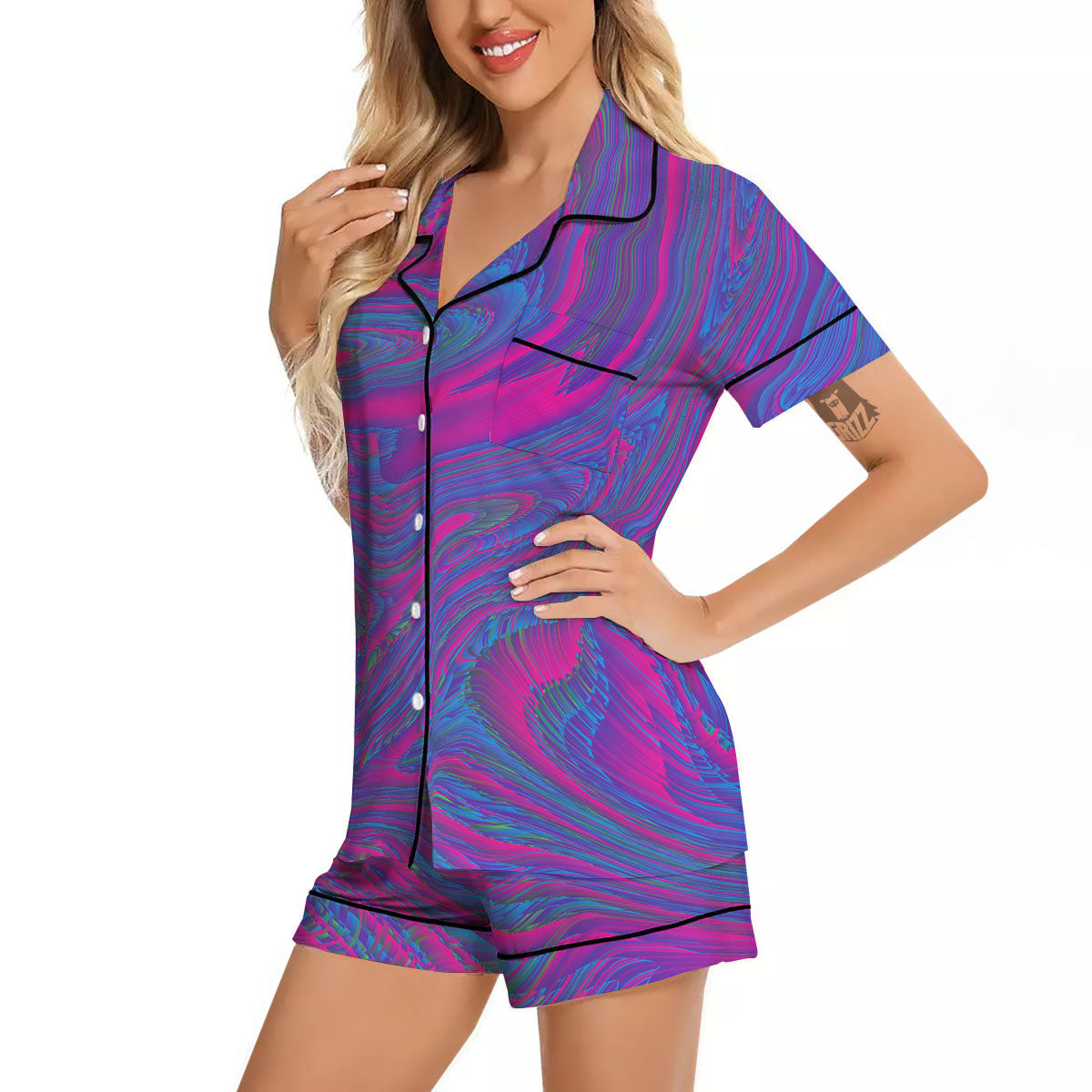 Trippy Psychedelic Purple Print Women Silk Pajamas-grizzshop