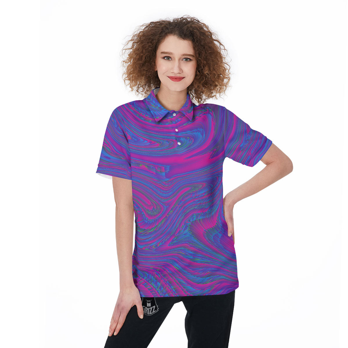 Trippy Psychedelic Purple Print Women's Golf Shirts-grizzshop