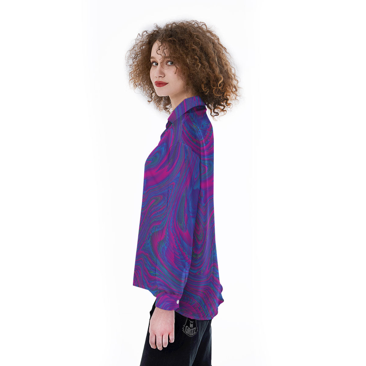 Trippy Psychedelic Purple Print Women's Long Sleeve Shirts-grizzshop
