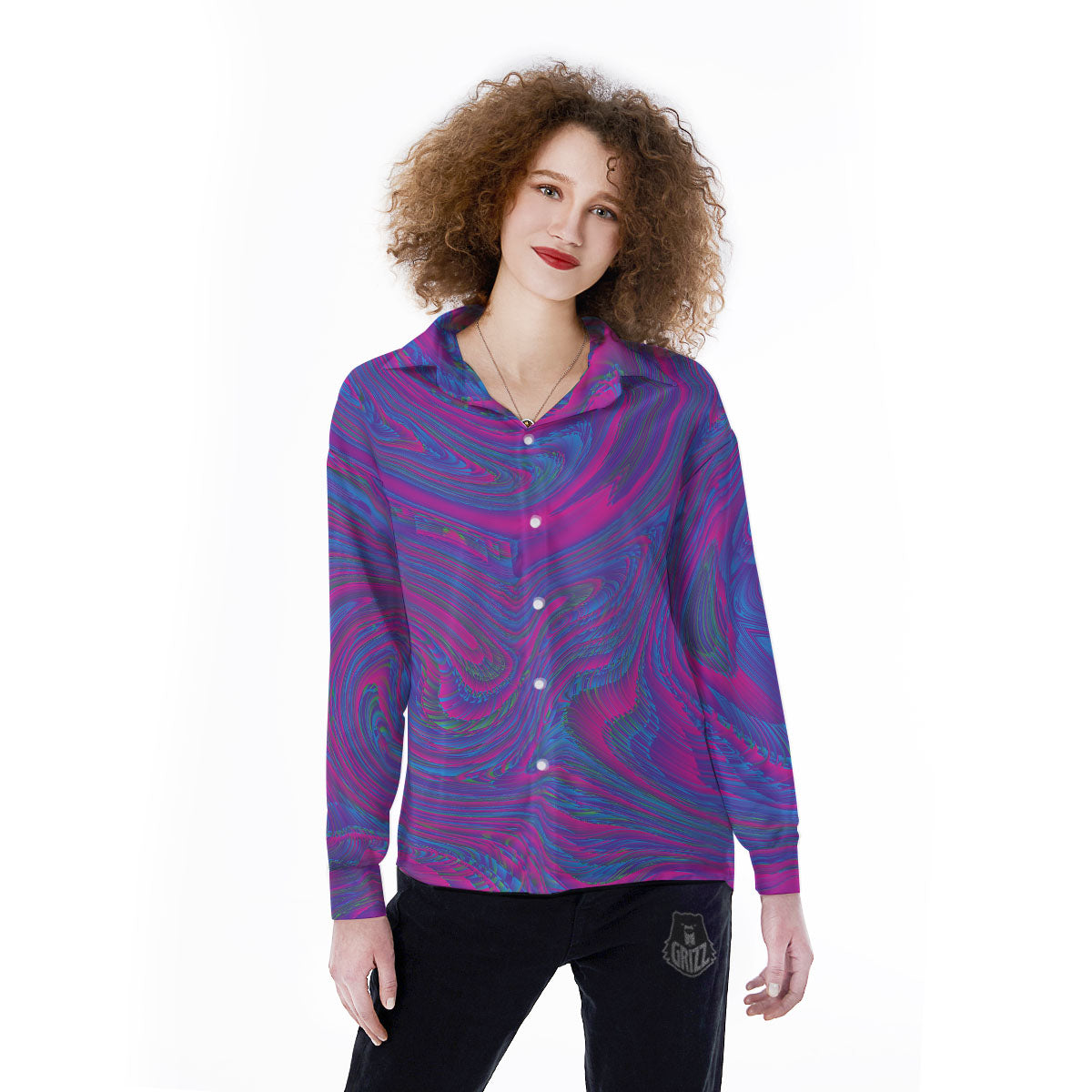 Trippy Psychedelic Purple Print Women's Long Sleeve Shirts-grizzshop