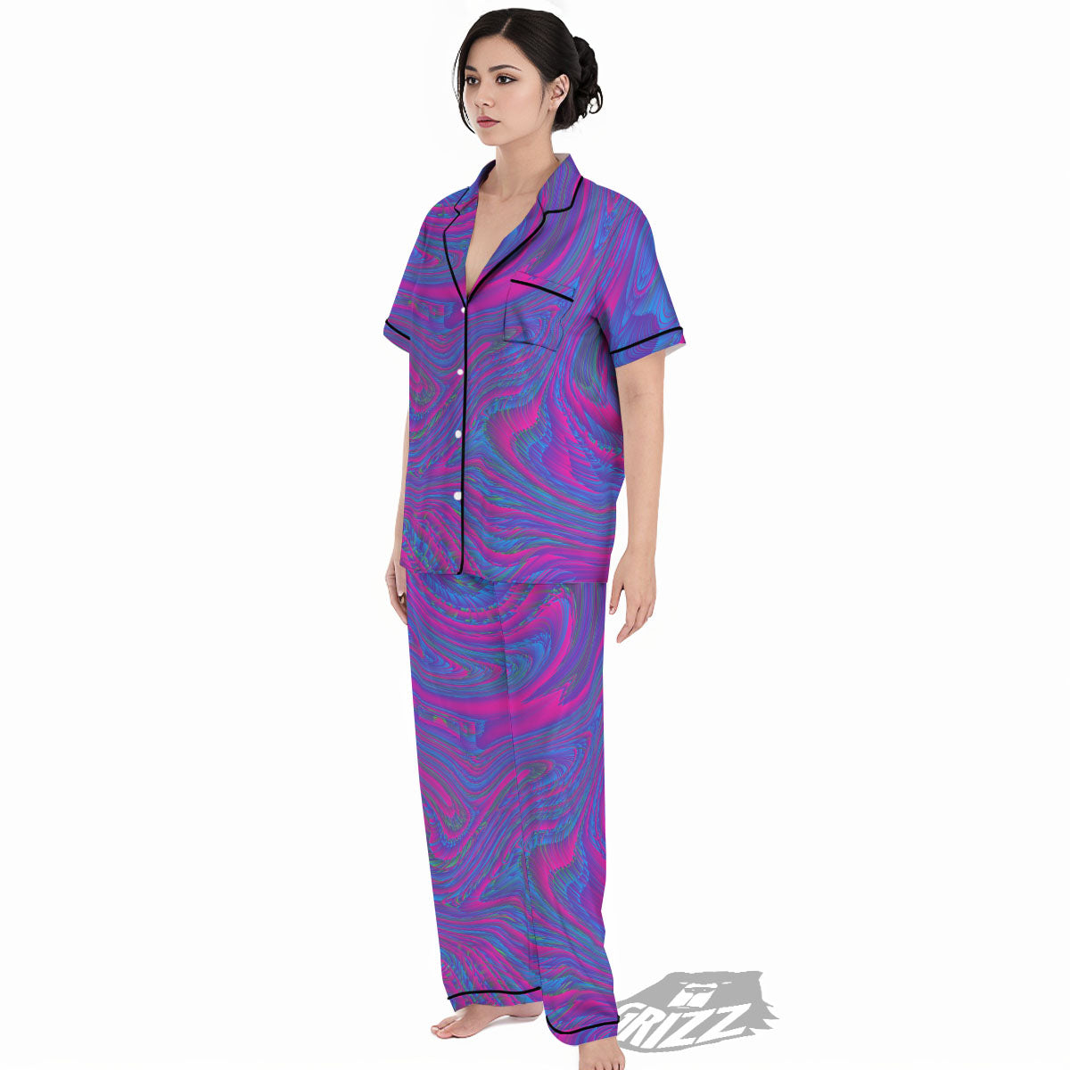 Trippy Psychedelic Purple Print Women's Pajamas Set-grizzshop