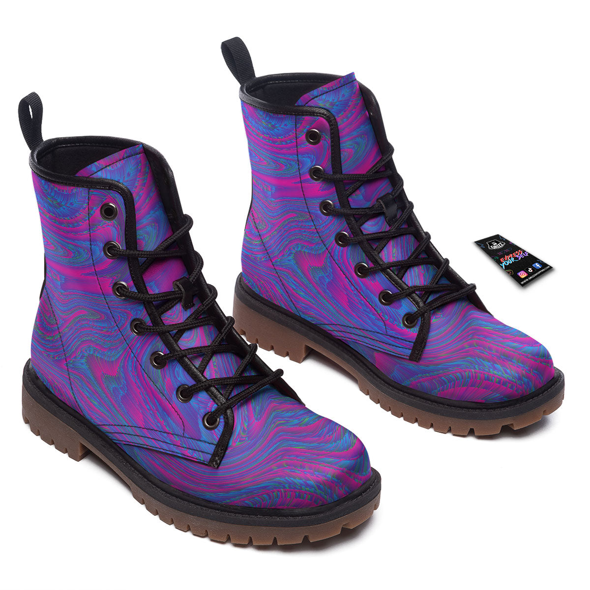 Trippy Psychedelic Purple Print Work Boots-grizzshop