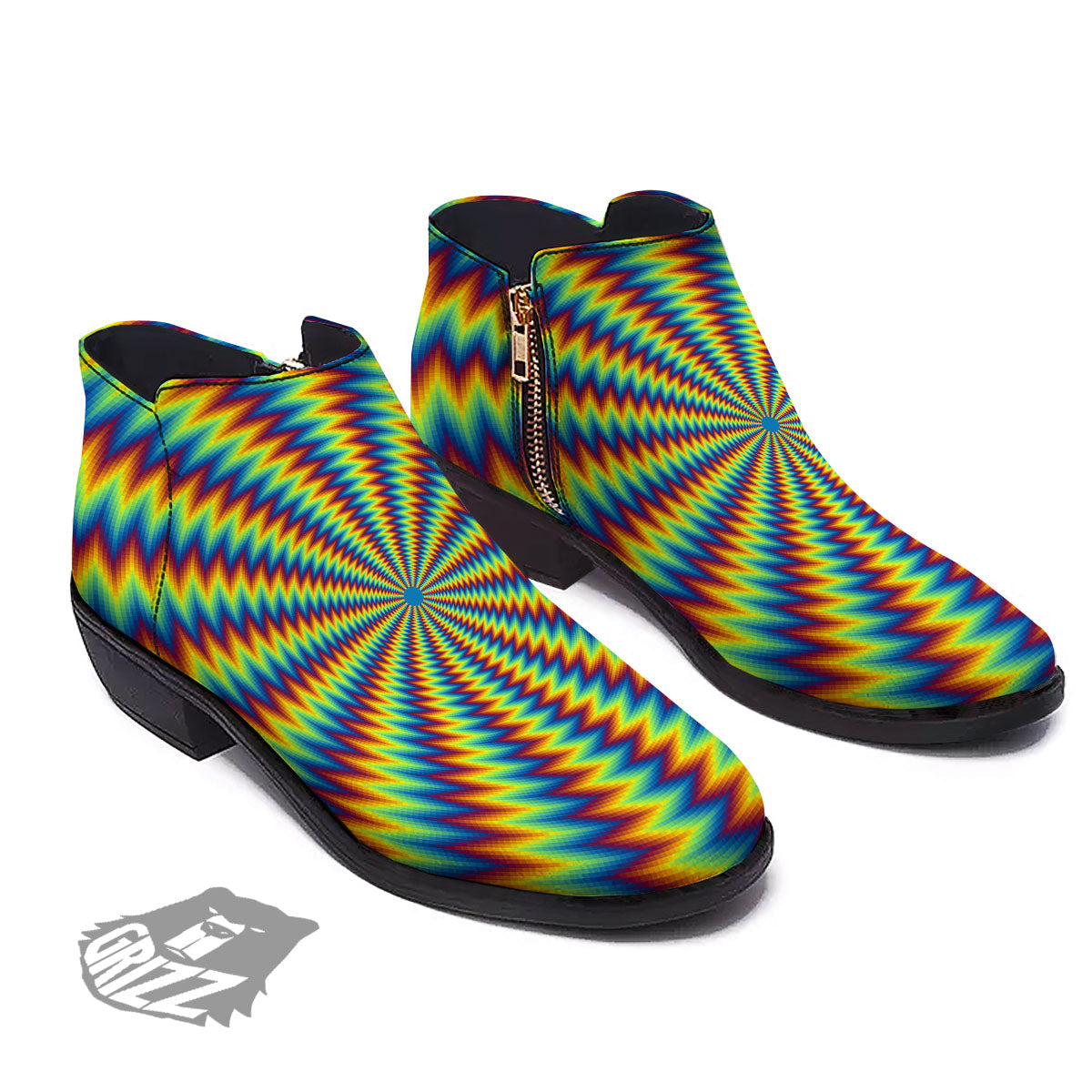 Trippy Psychedelic Rainbow Print Ankle Boots-grizzshop