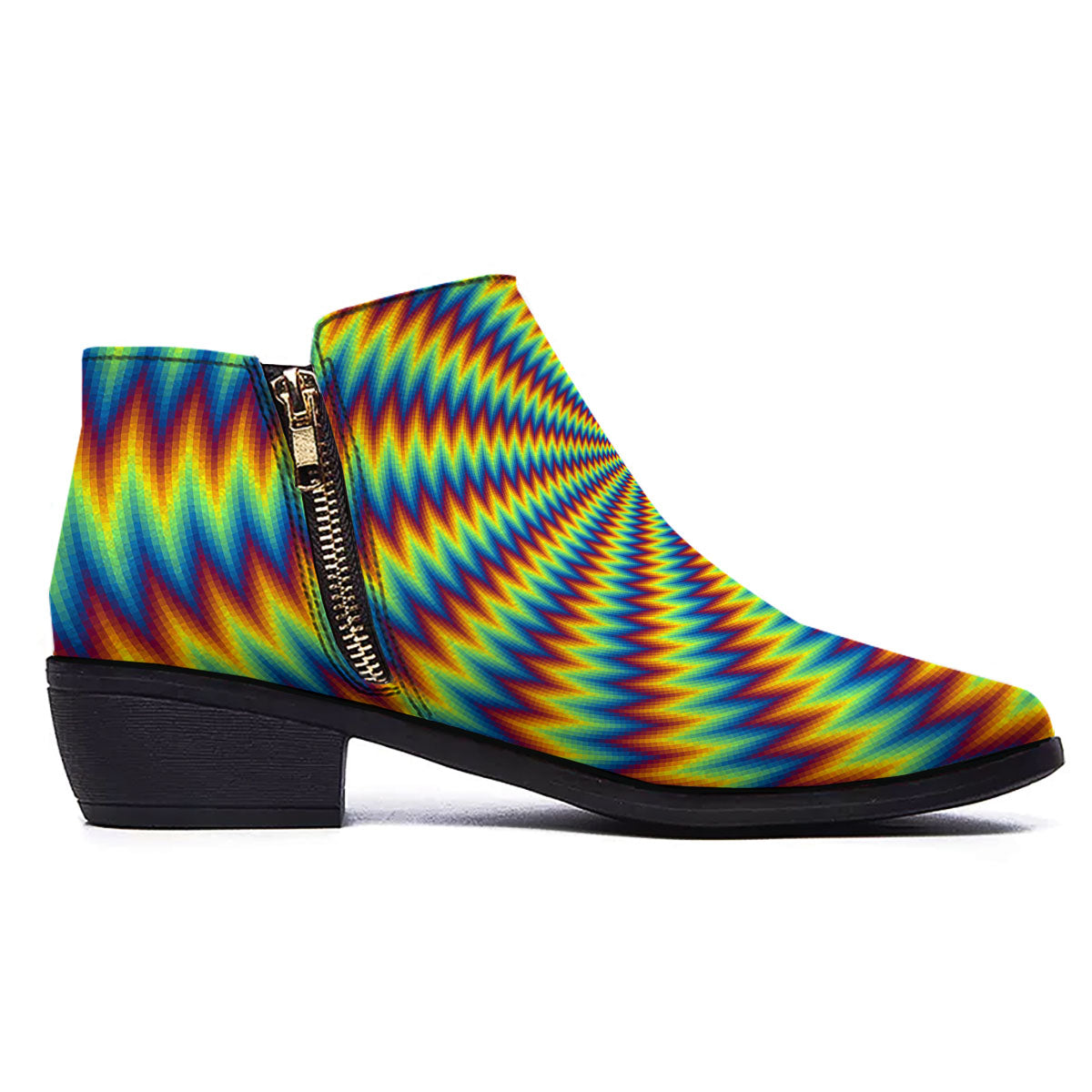 Trippy Psychedelic Rainbow Print Ankle Boots-grizzshop