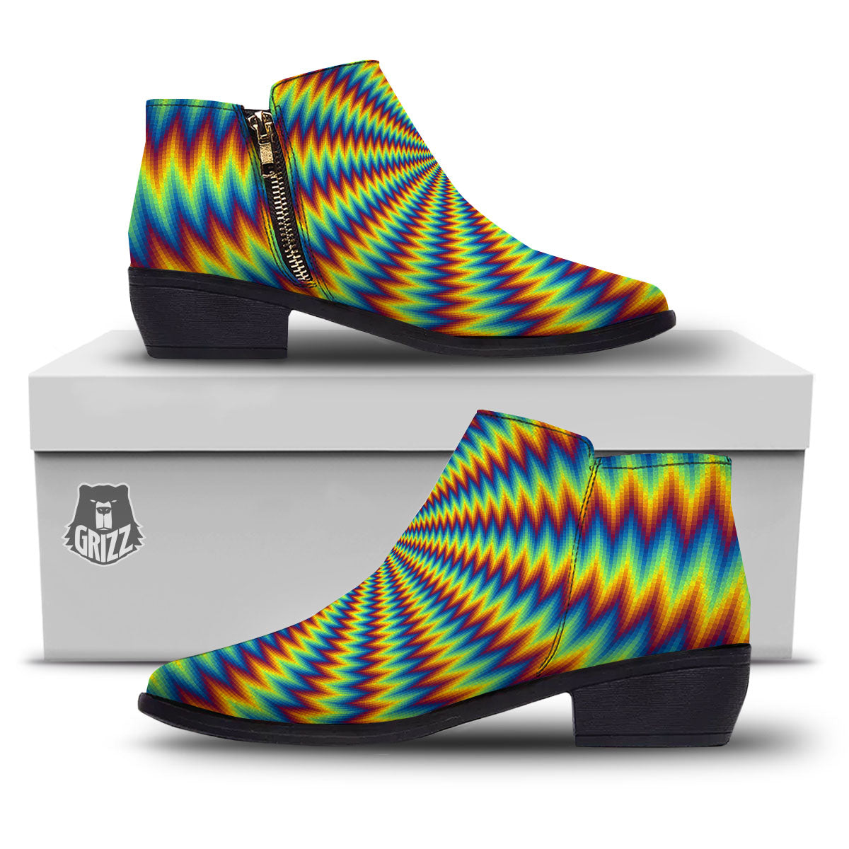 Trippy Psychedelic Rainbow Print Ankle Boots-grizzshop