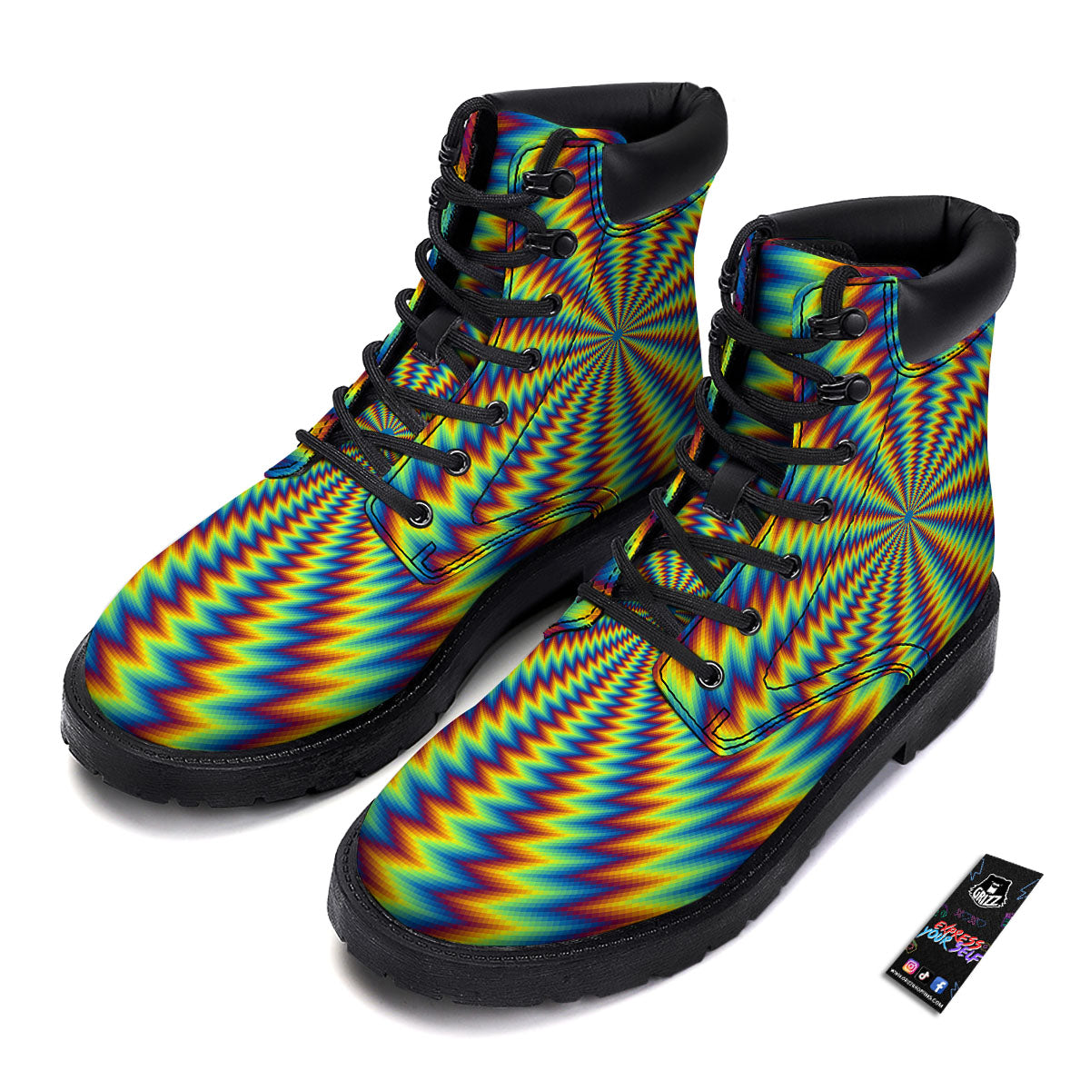 Trippy Psychedelic Rainbow Print Boots-grizzshop