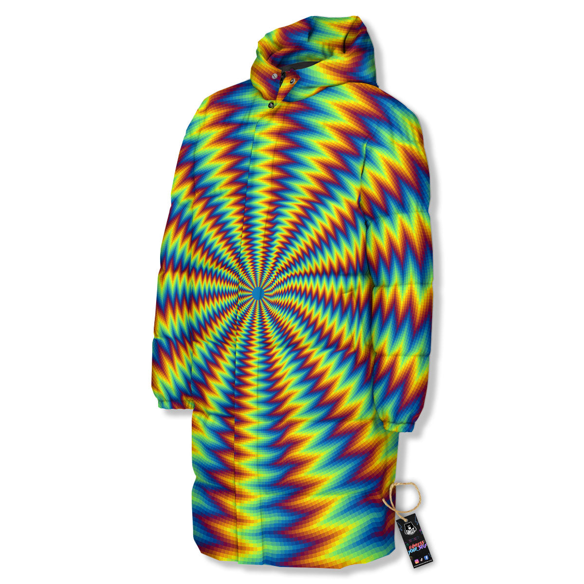 Trippy Psychedelic Rainbow Print Long Down Jacket-grizzshop