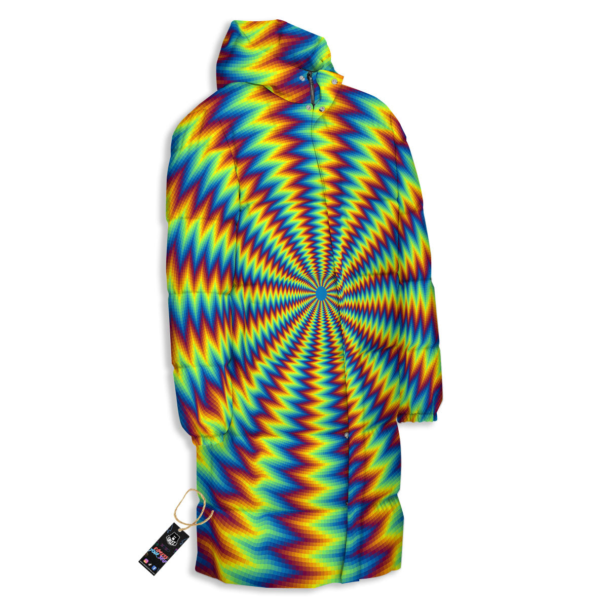 Trippy Psychedelic Rainbow Print Long Down Jacket-grizzshop