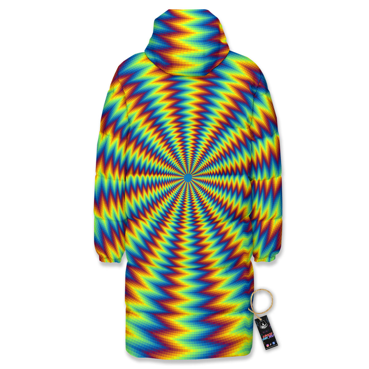 Trippy Psychedelic Rainbow Print Long Down Jacket-grizzshop