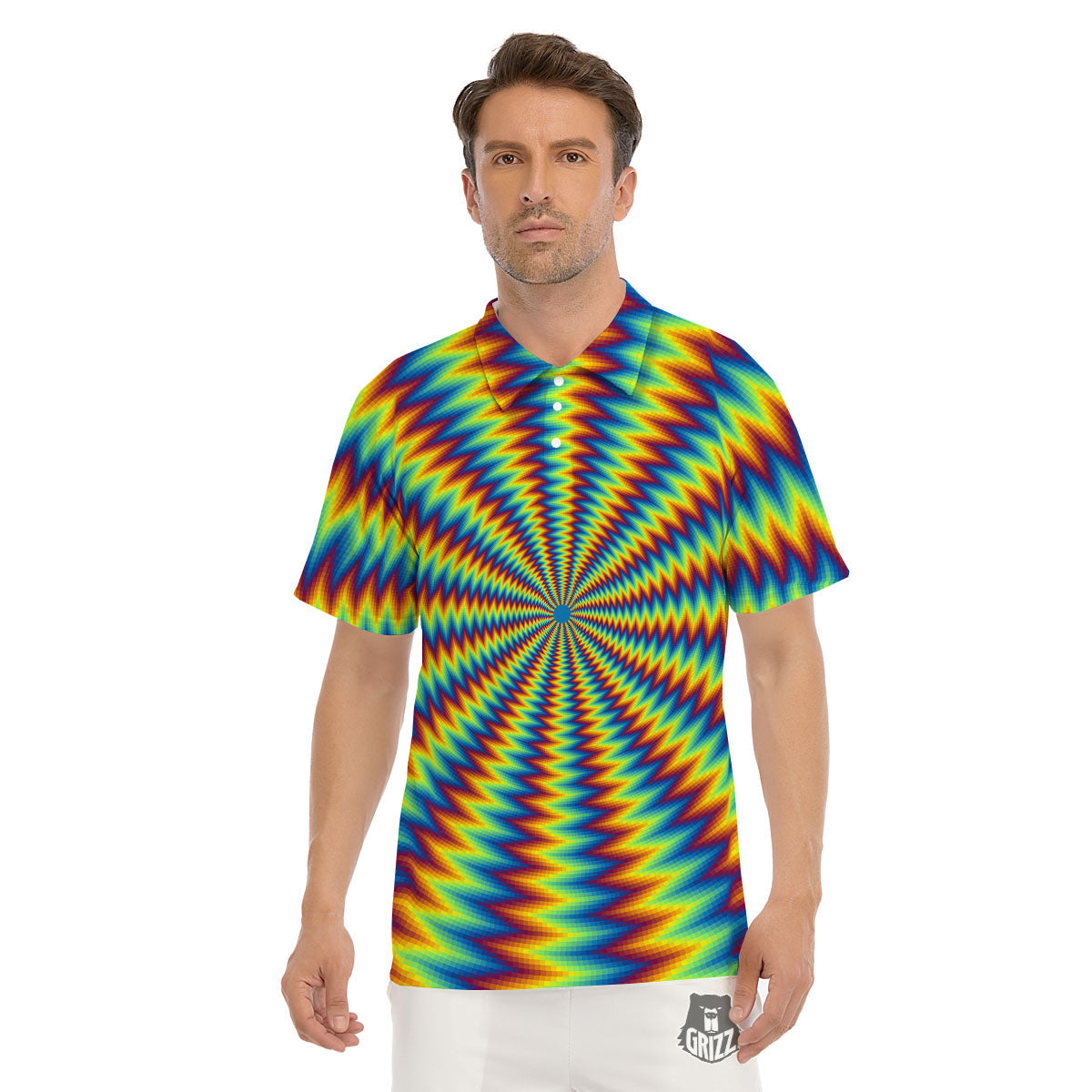 Trippy Psychedelic Rainbow Print Men's Golf Shirts-grizzshop