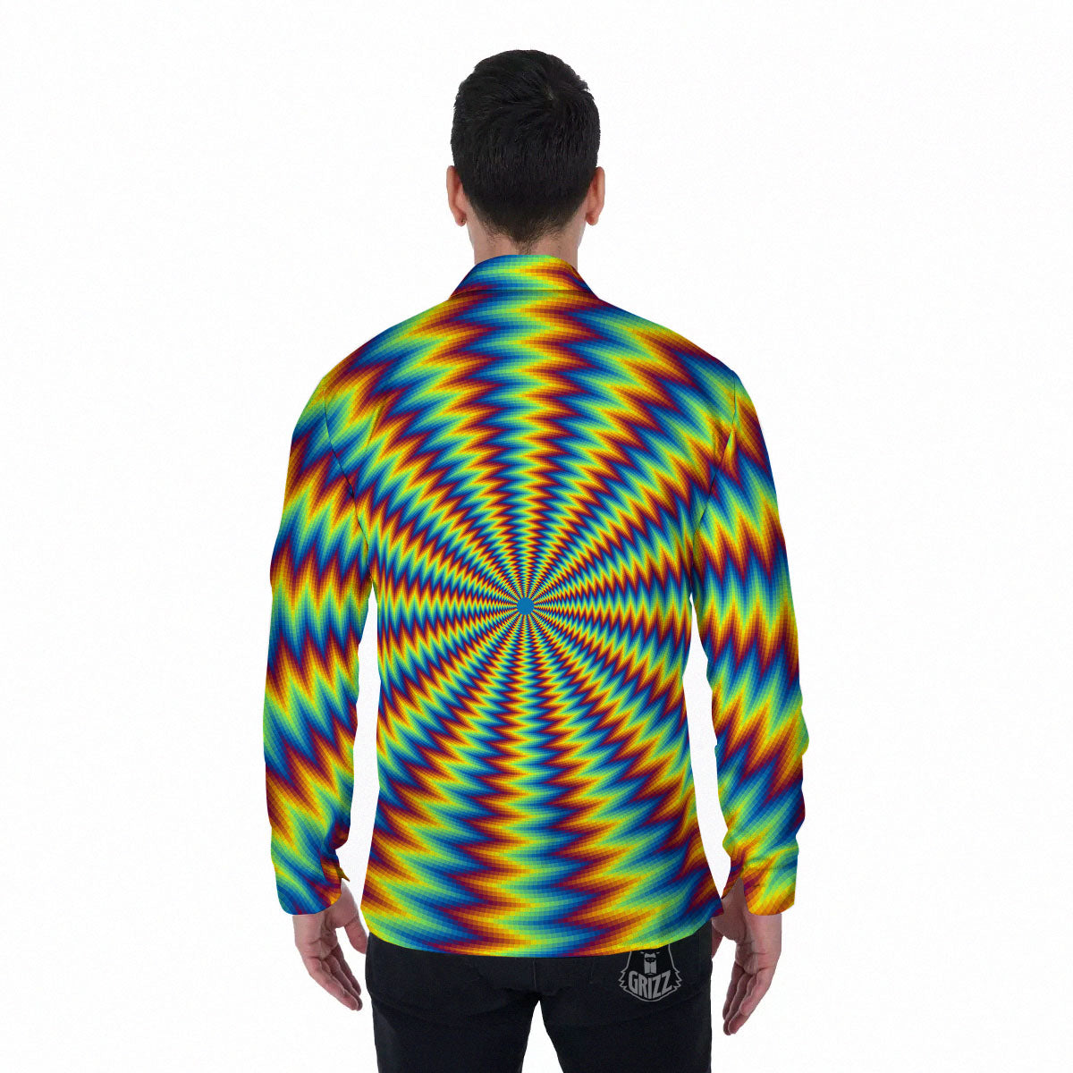 Trippy Psychedelic Rainbow Print Men's Long Sleeve Shirts-grizzshop