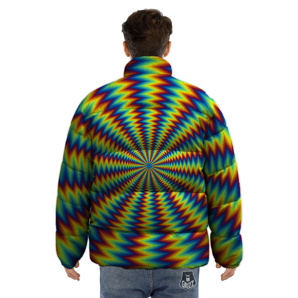 Trippy Psychedelic Rainbow Print Puffer Jacket-grizzshop