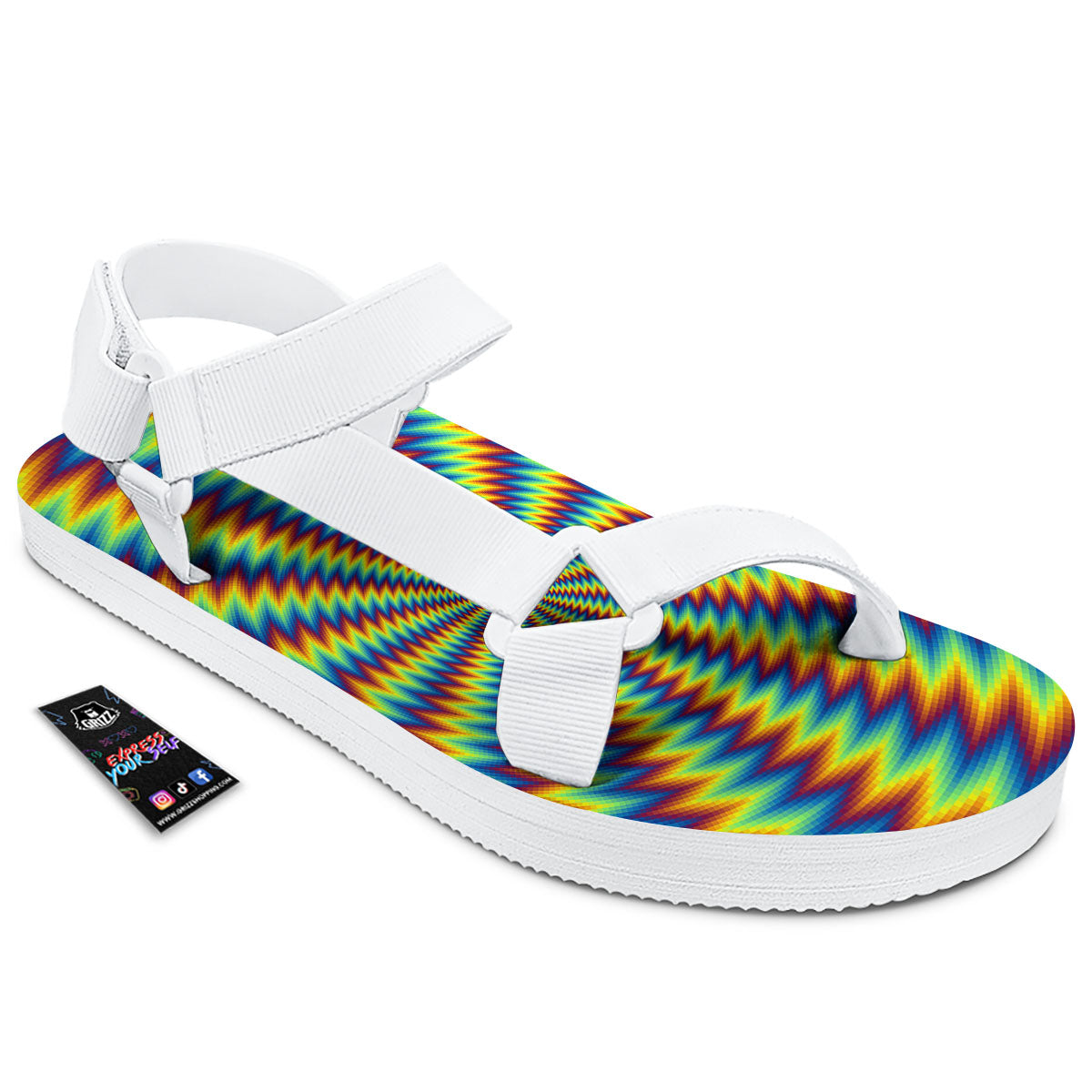 Trippy Psychedelic Rainbow Print White Open Toe Sandals-grizzshop