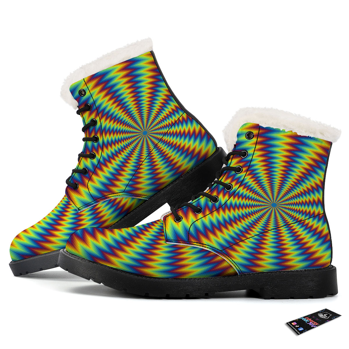 Trippy Psychedelic Rainbow Print Winter Boots-grizzshop