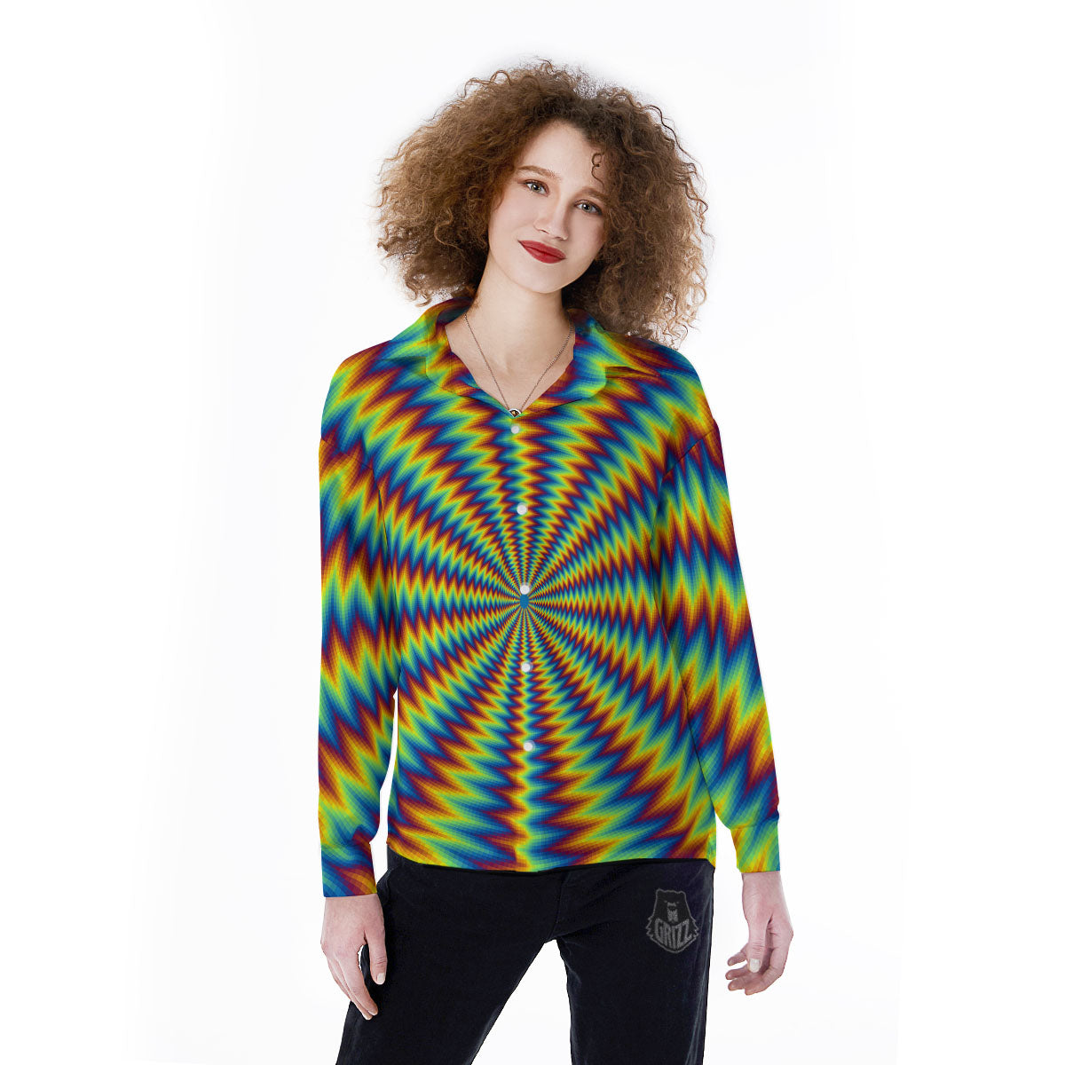Trippy Psychedelic Rainbow Print Women's Long Sleeve Shirts-grizzshop