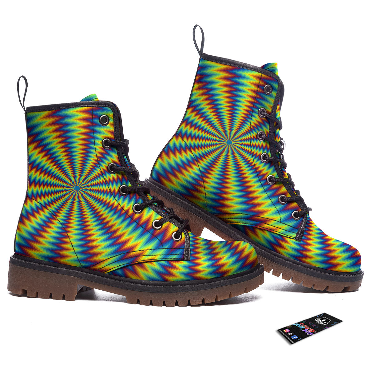 Trippy Psychedelic Rainbow Print Work Boots-grizzshop