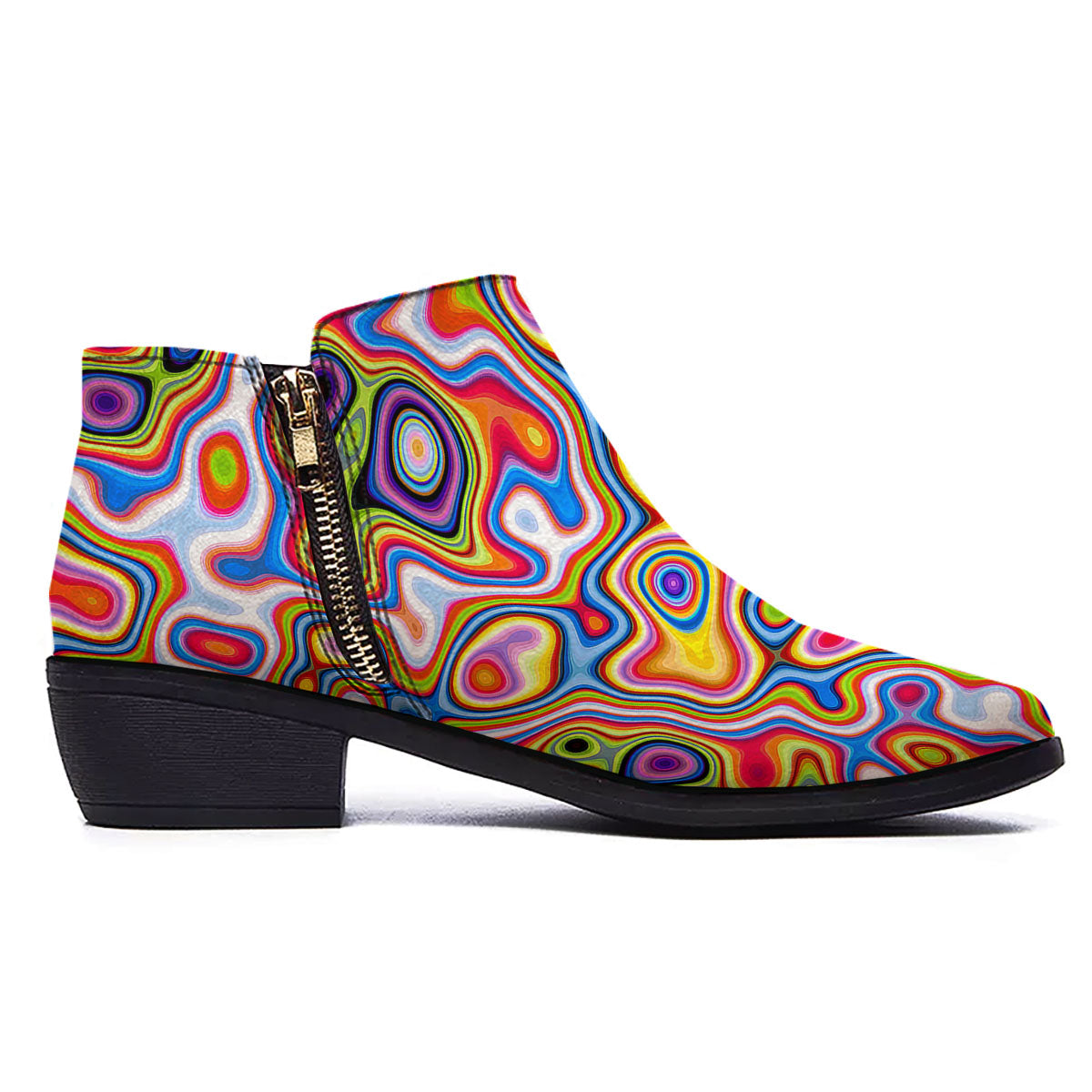 Trippy Rainbow Psychedelic Print Ankle Boots-grizzshop