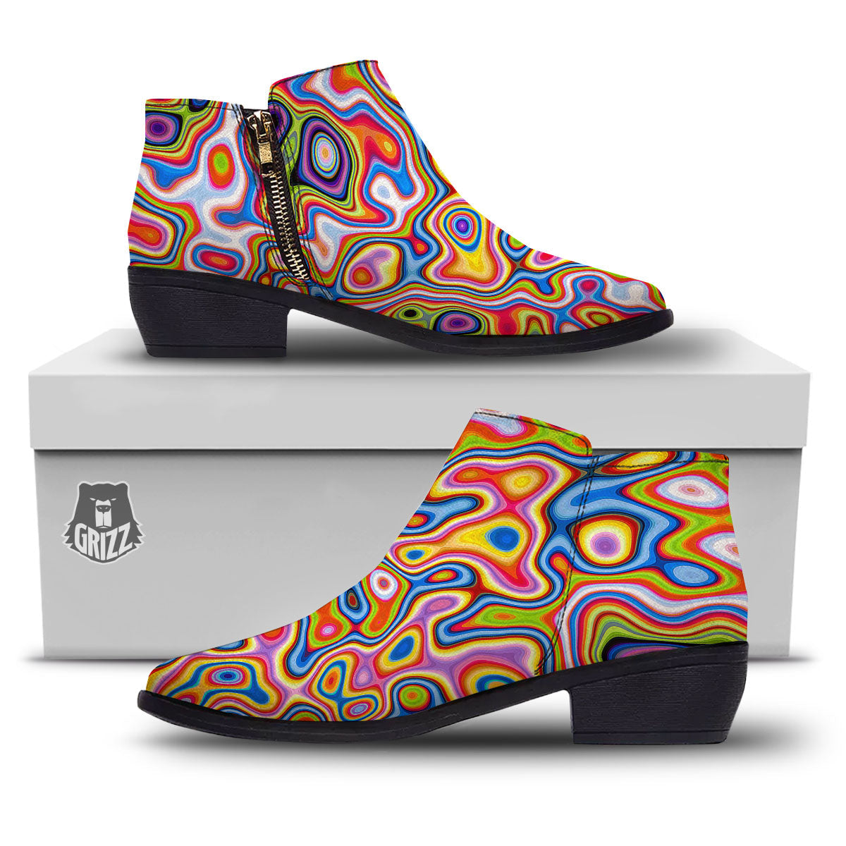 Trippy Rainbow Psychedelic Print Ankle Boots-grizzshop