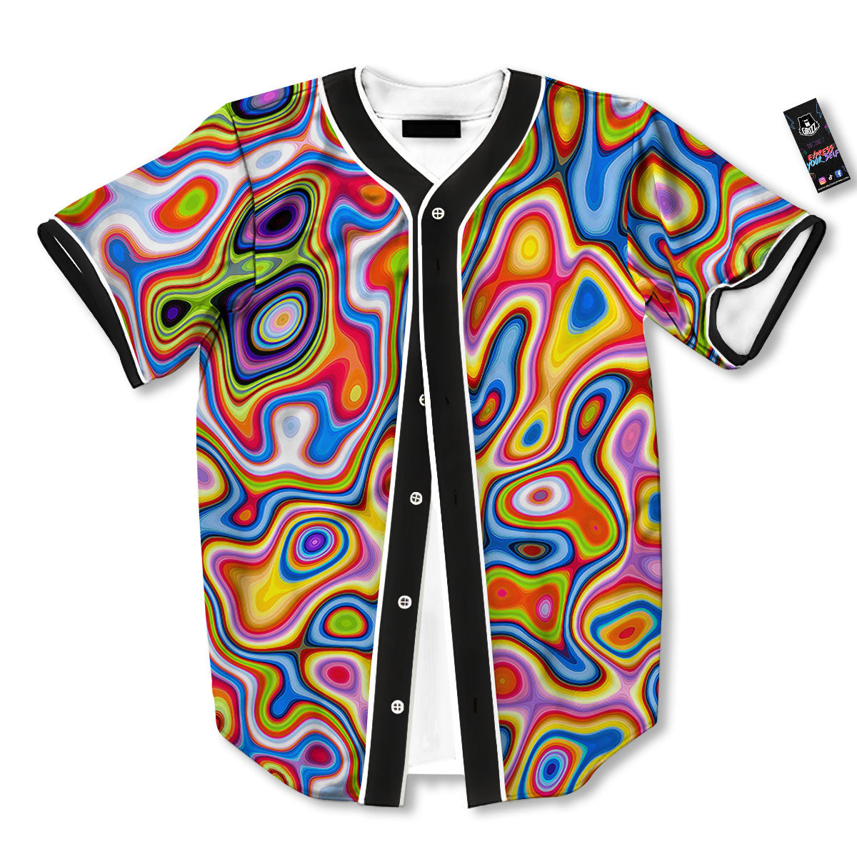 Trippy Rainbow Psychedelic Print Baseball Jersey-grizzshop