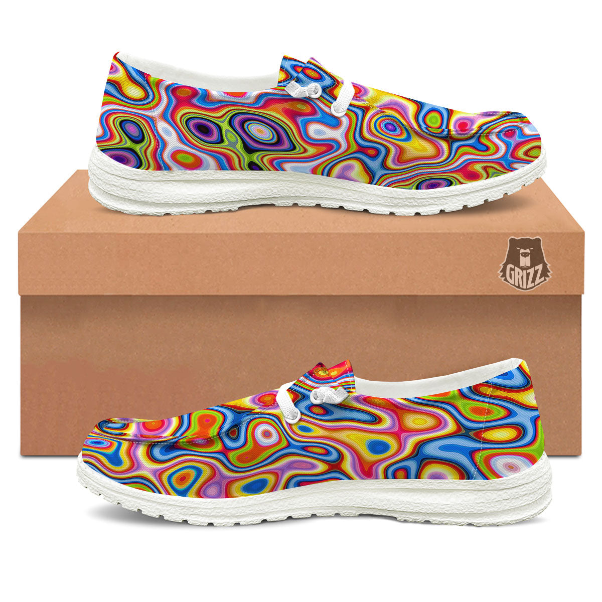 Trippy Rainbow Psychedelic Print Black Loafers-grizzshop