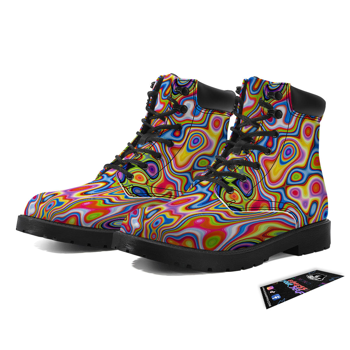Trippy Rainbow Psychedelic Print Boots-grizzshop