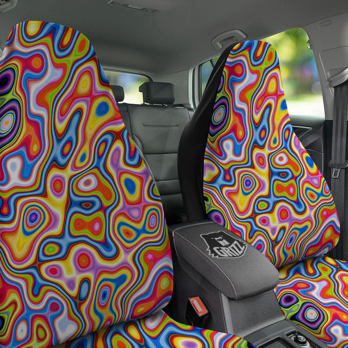 Trippy Rainbow Psychedelic Print Car Seat Covers-grizzshop