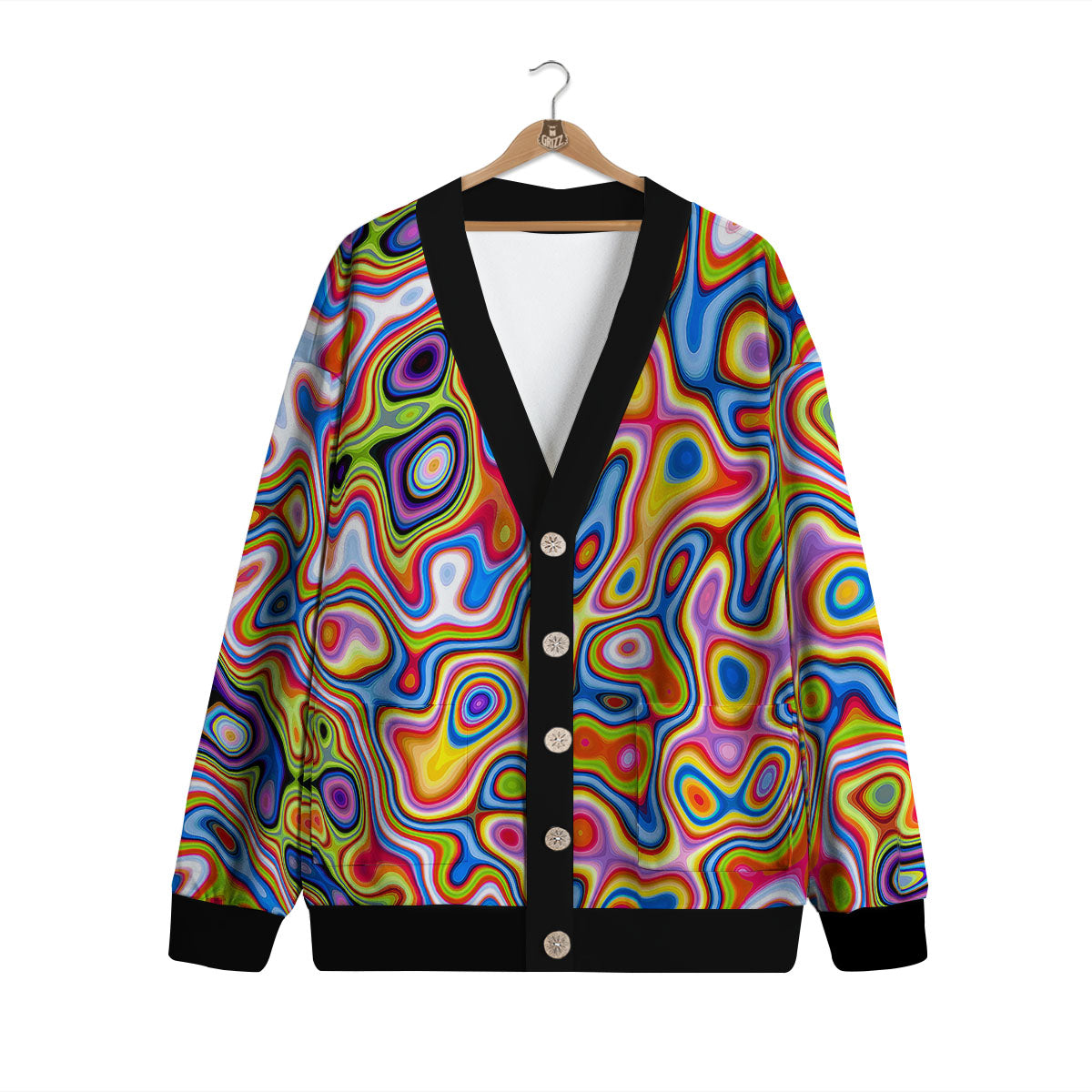 Trippy Rainbow Psychedelic Print Cardigan-grizzshop