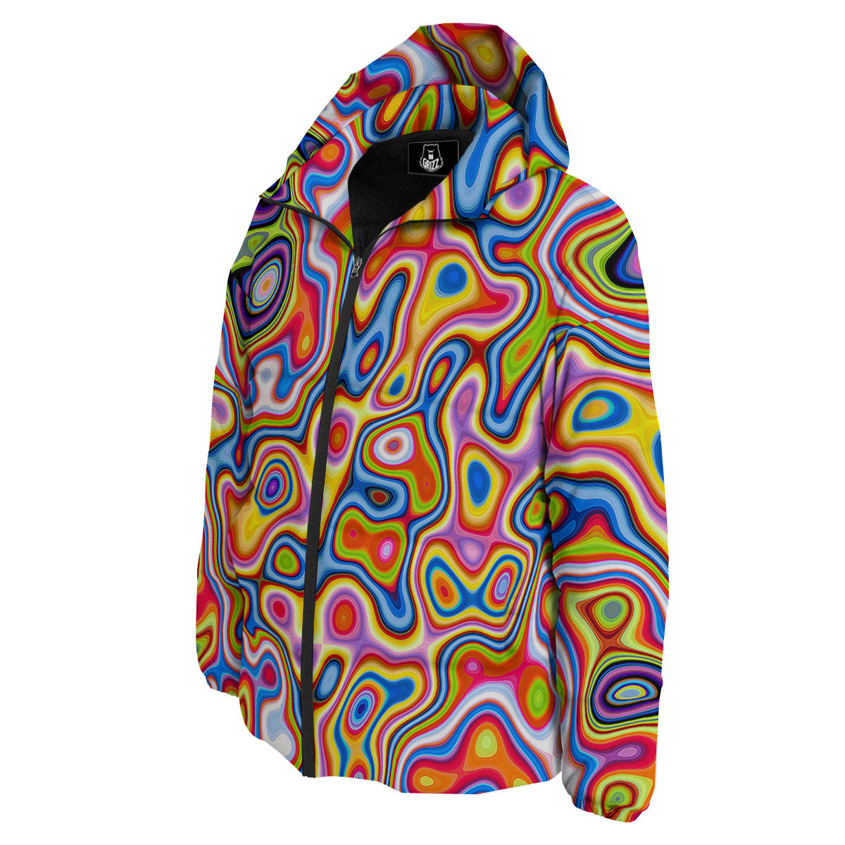 Trippy Rainbow Psychedelic Print Down Jacket-grizzshop