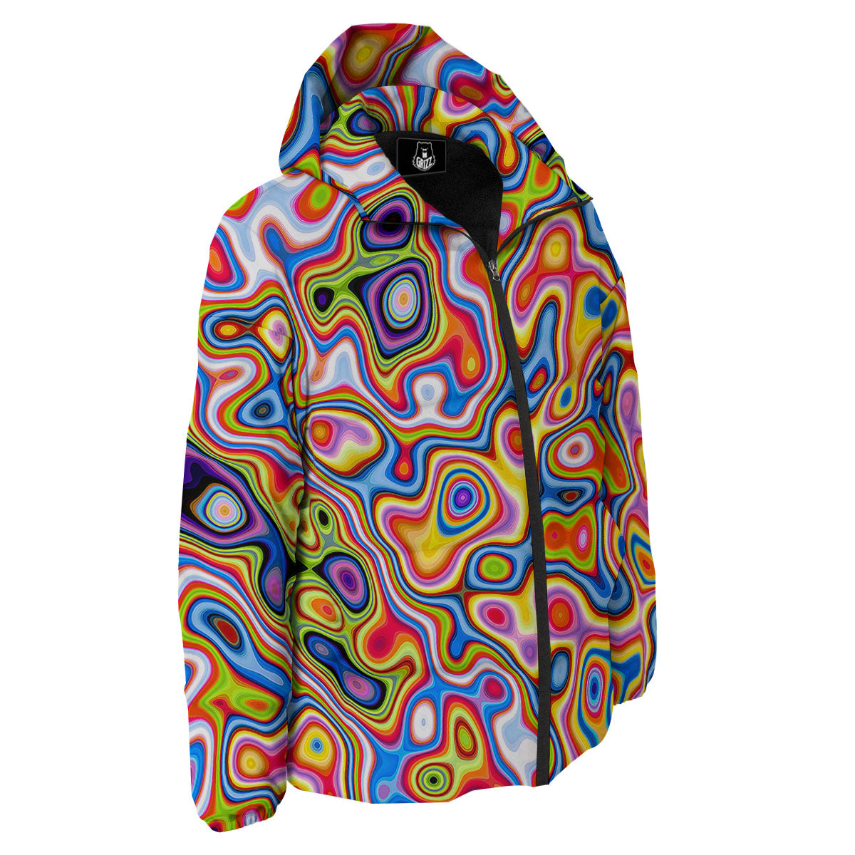 Trippy Rainbow Psychedelic Print Down Jacket-grizzshop