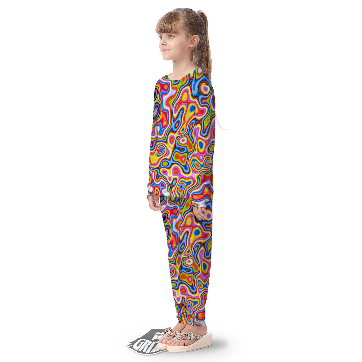 Trippy Rainbow Psychedelic Print Kid's Pajamas-grizzshop
