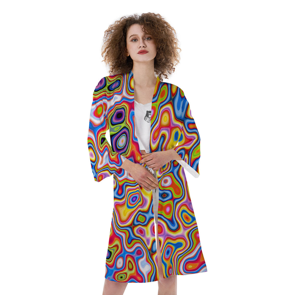 Trippy Rainbow Psychedelic Print Kimono-grizzshop