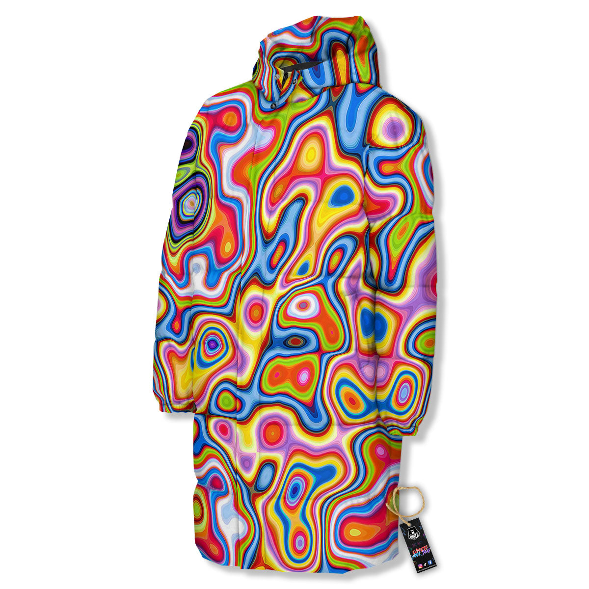 Trippy Rainbow Psychedelic Print Long Down Jacket-grizzshop