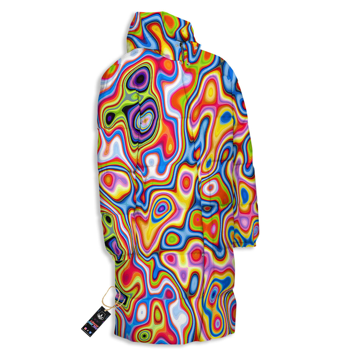 Trippy Rainbow Psychedelic Print Long Down Jacket-grizzshop