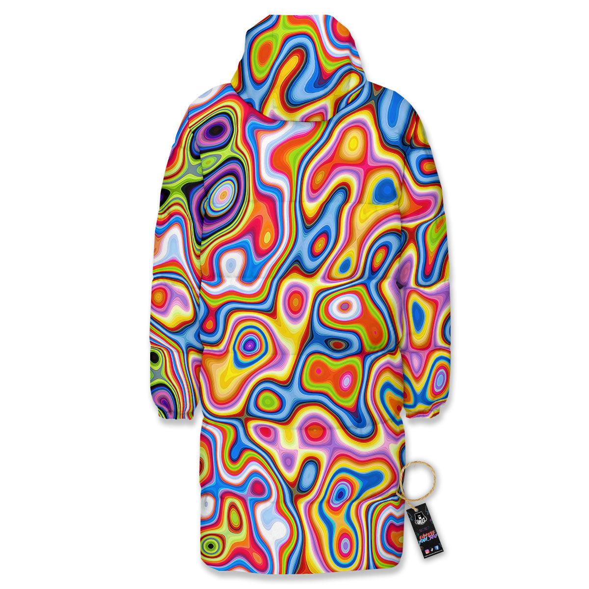 Trippy Rainbow Psychedelic Print Long Down Jacket-grizzshop