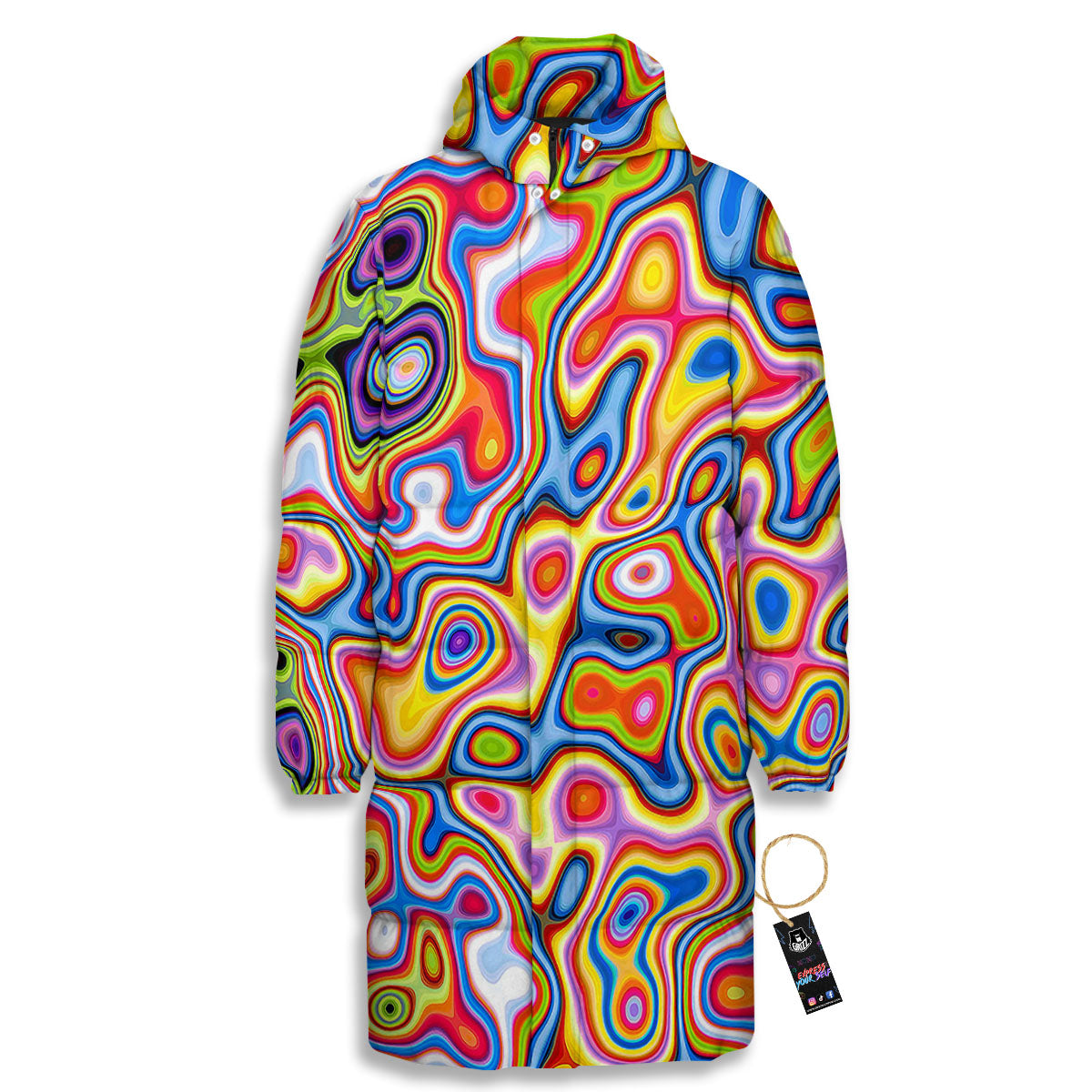 Trippy Rainbow Psychedelic Print Long Down Jacket-grizzshop